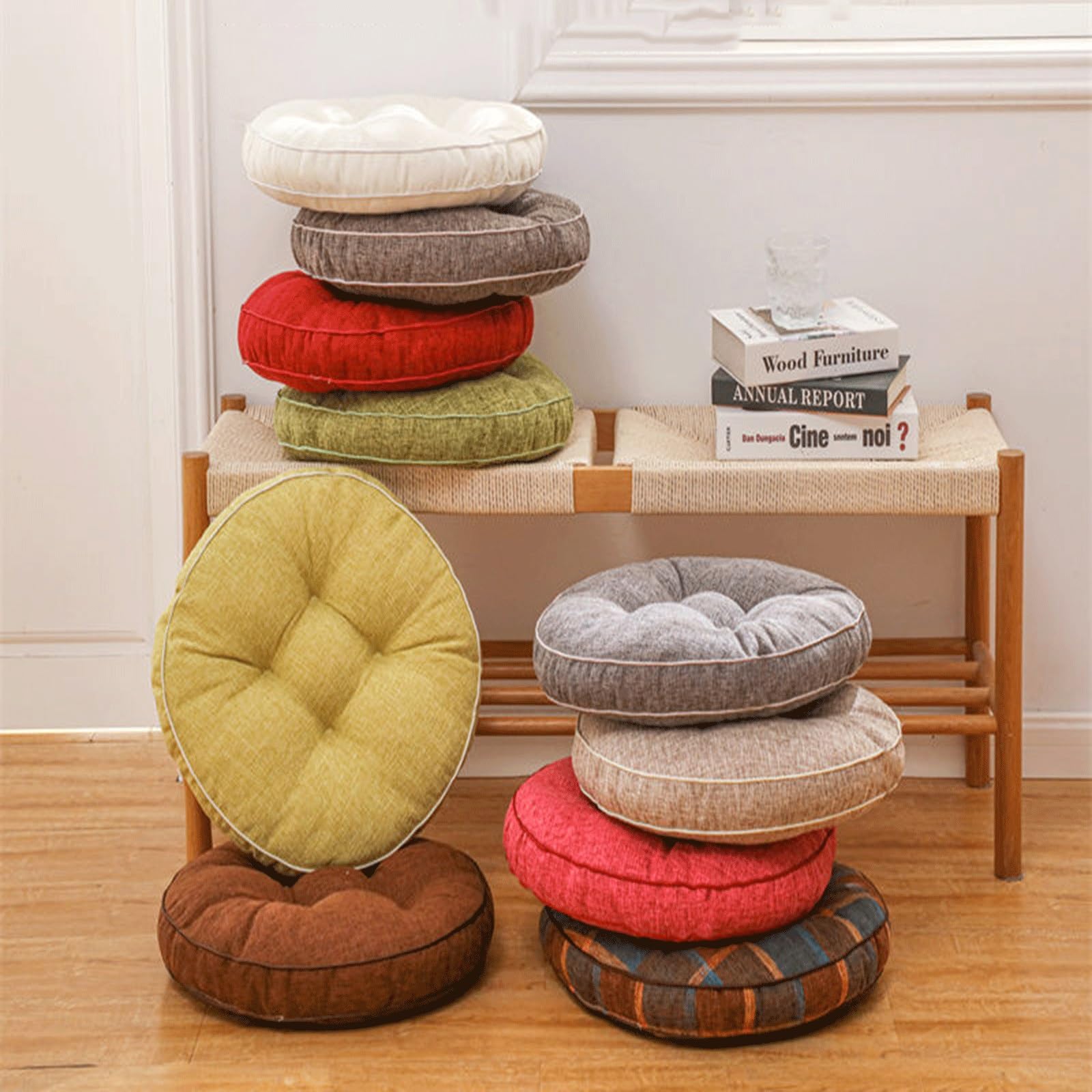 uyeoco 1/2/4 er Set Stuhlkissen 40cm/45cmx9cm Dicke Auflagen rund Sitzkissen StühleSitzauflage für Indoor und Outdoor Polsterung Steppkissen/Bodenkissen(A9,4pcs,45x45cm)