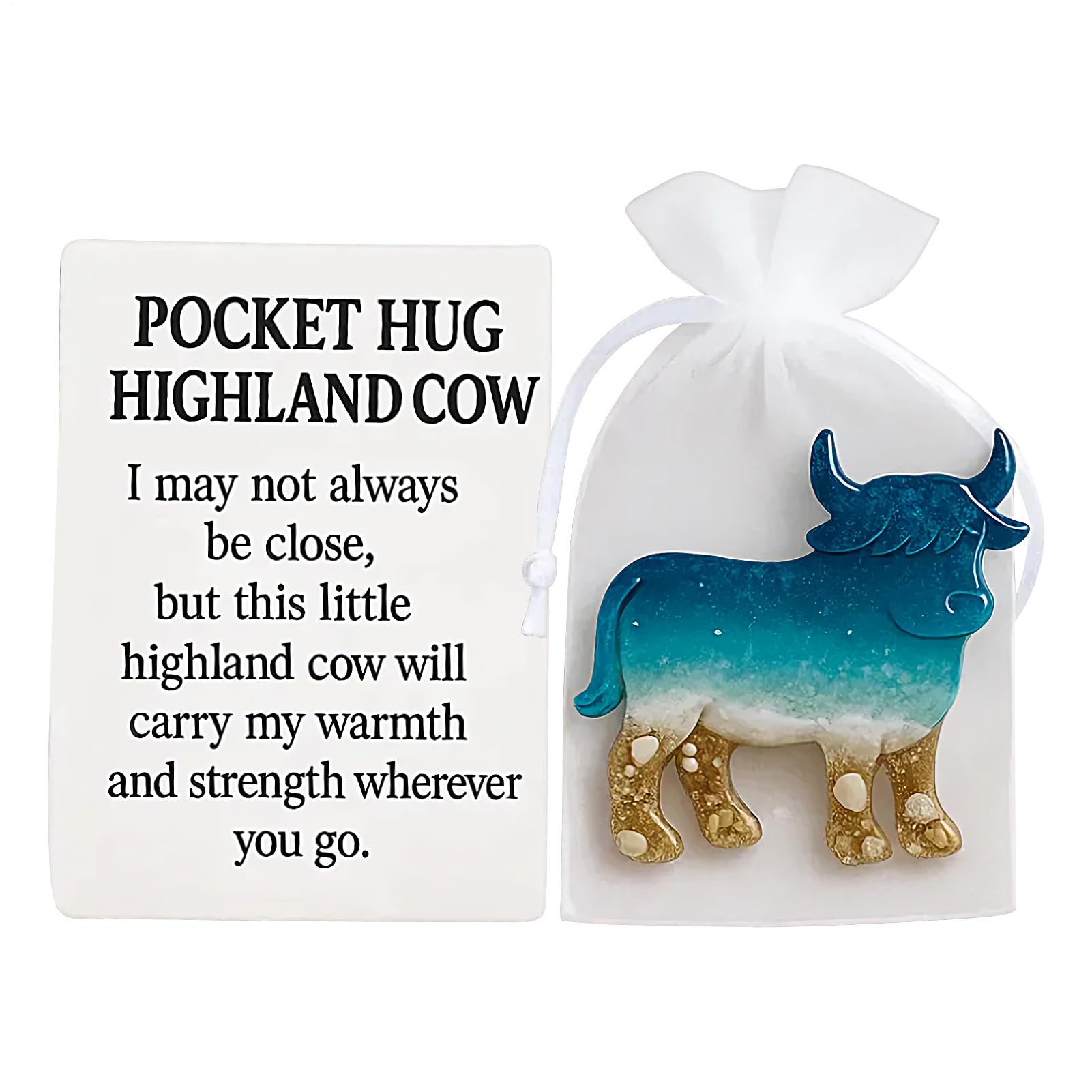Highland Cow Decor | Highland Cow Keepsake with Inspirational Card | Uplifting Animal, Resin Cute Keepsake for Holiday Display Kids Nursery Adults Desk Home Decor