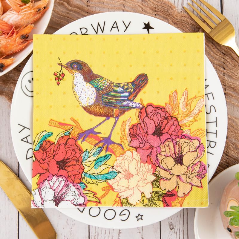Tovaglioli di Carta Peonia Animale Giallo Tovaglioli Decorati Per Decoupage Bar Compleanno Carta Igienica Tovagliolo Decorazione Da Tavola Usa e getta Per Matrimoni Feste 30 Packs(33x33cm)