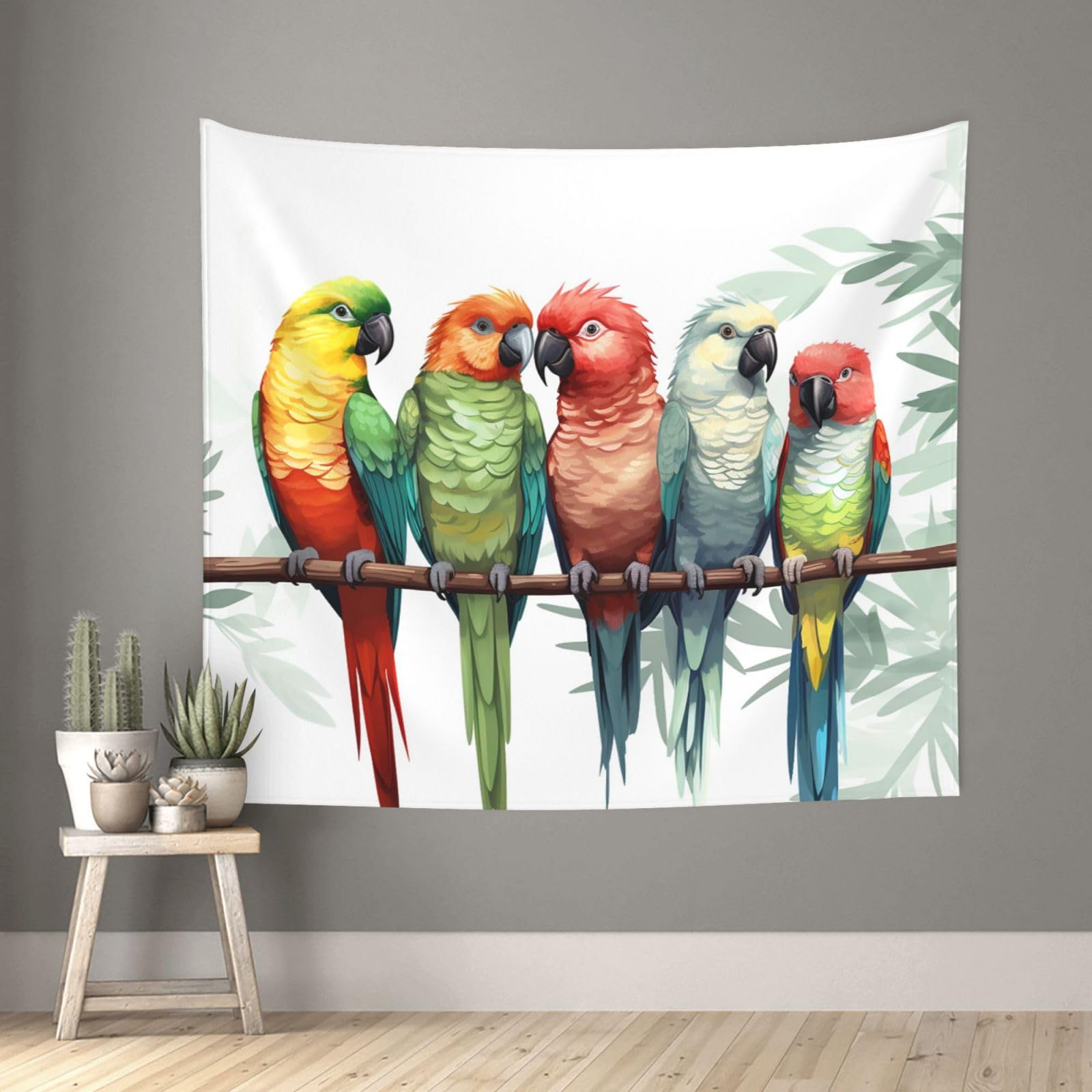 FodPand Colorful Parrots On Tree Tapestry for Bedroom Aesthetic, Wall Hanging Tapestries Art Decor Backdrop Wall Tapestry for Dorm Living Room Funny Poster Party Banner Background 51" X 60"
