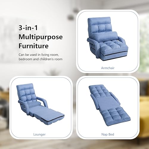 Miniatura 15 de Giantex Chaise Lounge - Sillón plegable multiusos para interiores, 6 posiciones ajustables, reposabrazos integrados, almohada lumbar, asiento