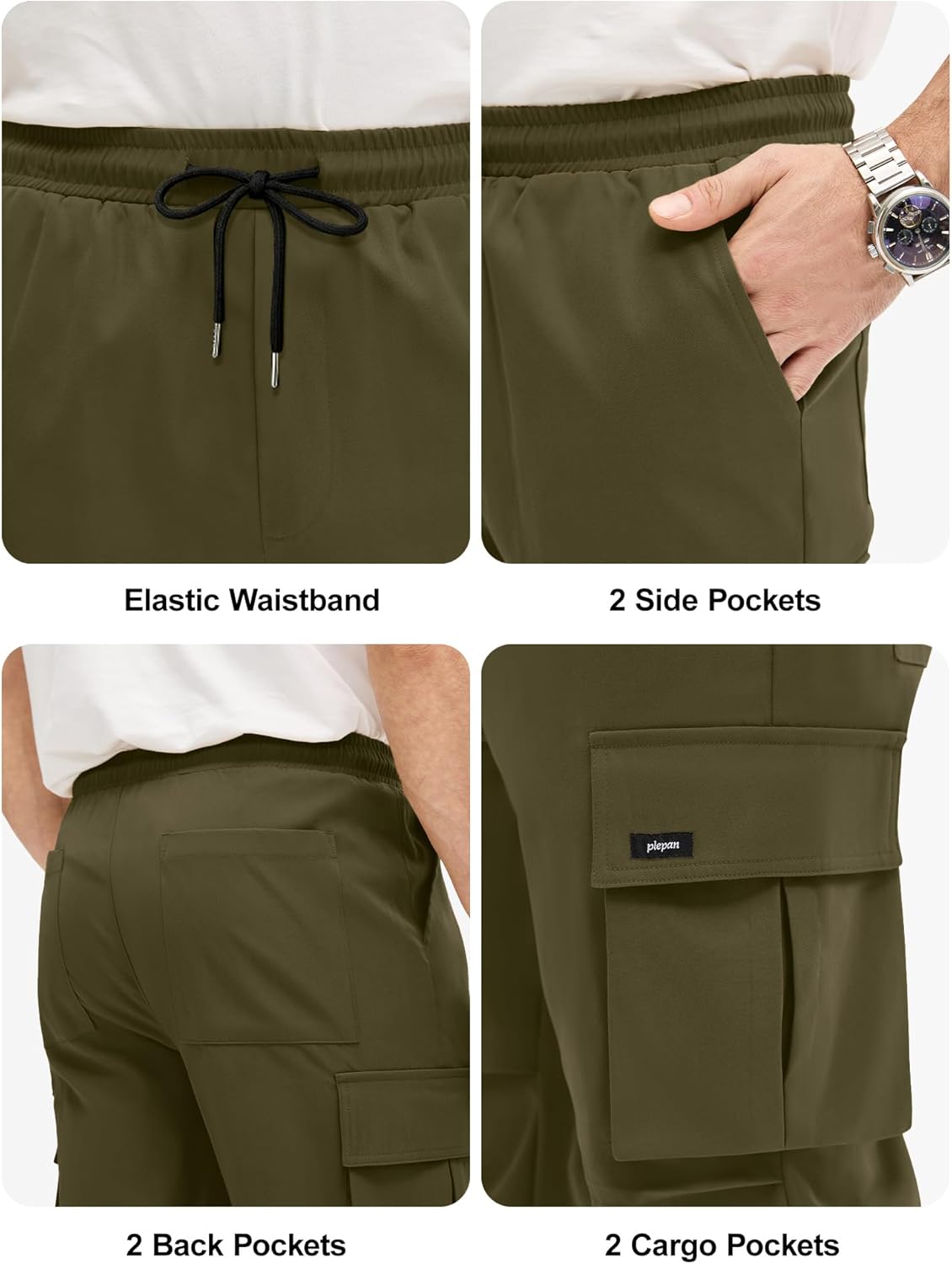 PLEPAN Mens Cargo Pants Casual Straight Leg Drawstring Elastic Waist Athletic Hiking Sweatpants - Image 5