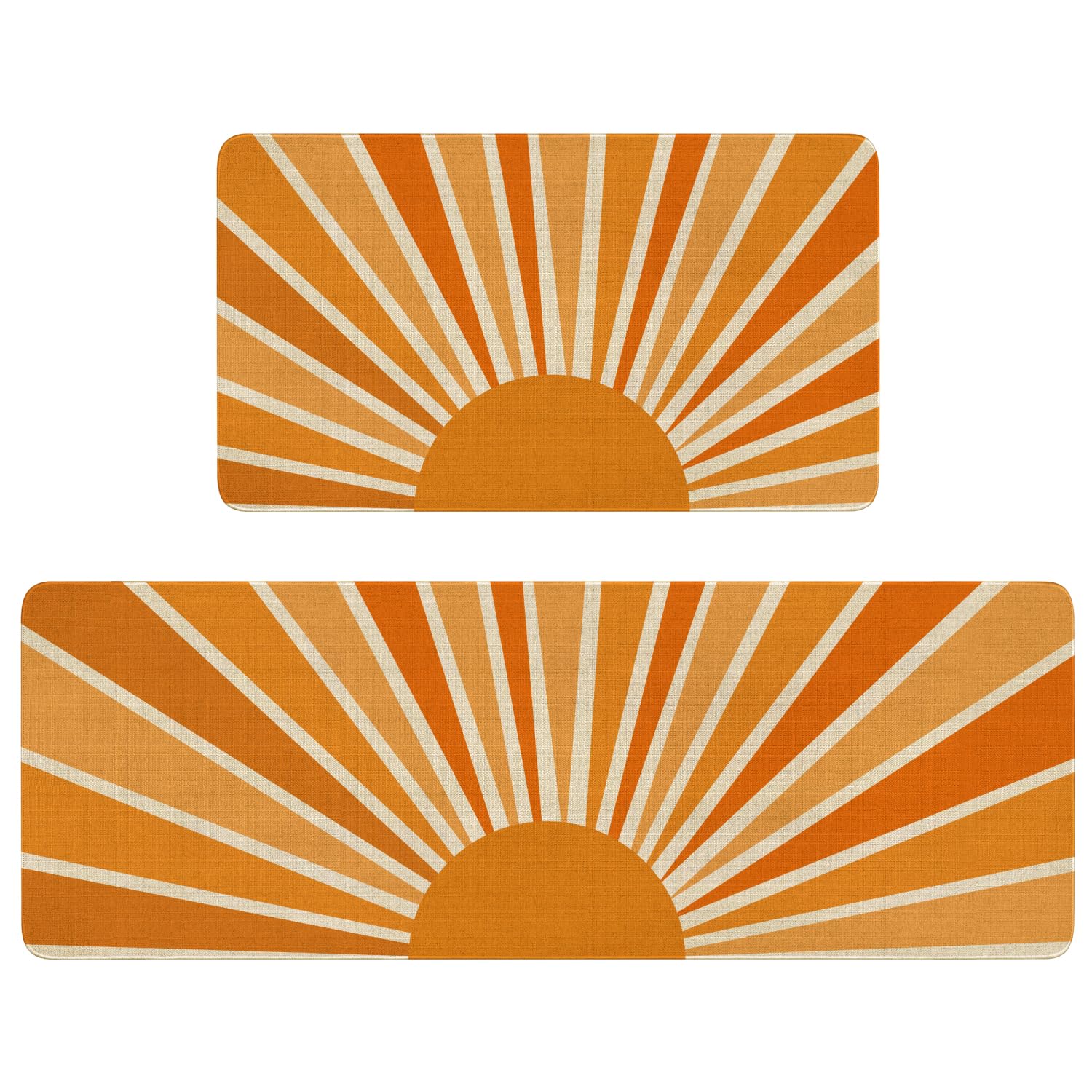 Xsinufn Boho Kitchen Mat Set of 2,Rainbow Sun Print Abstract Kitchen Rugs and Mats Non Skid Washable,Modern Farmhouse Runner Rugs with Rubber Backing