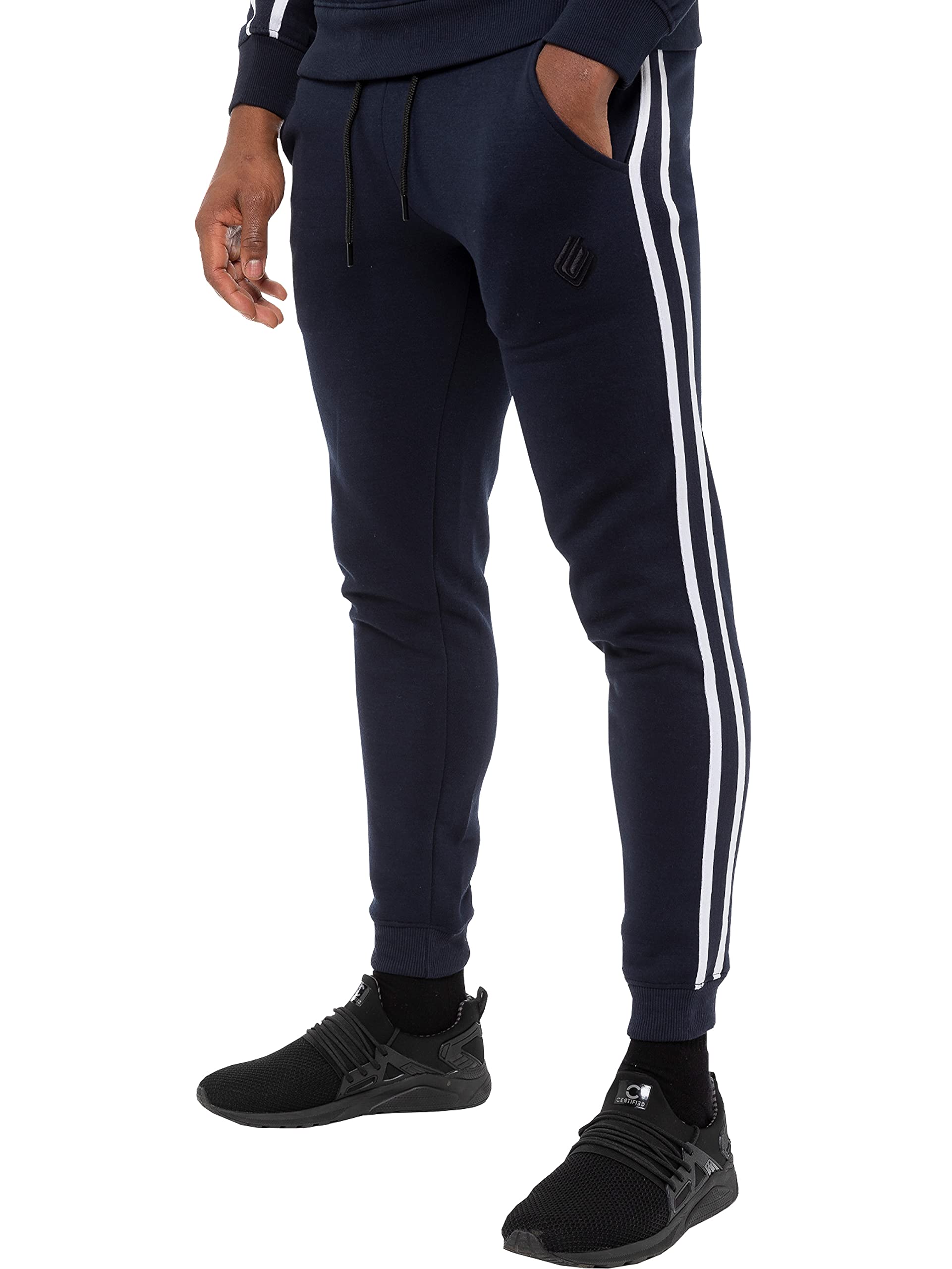 Enzo EZJG582T Mens Joggers Striped Tracksuit Jogging Trousers Casual Sport Fitness Gym Fleece Sweatpants (Navy, XXL, xx_l)