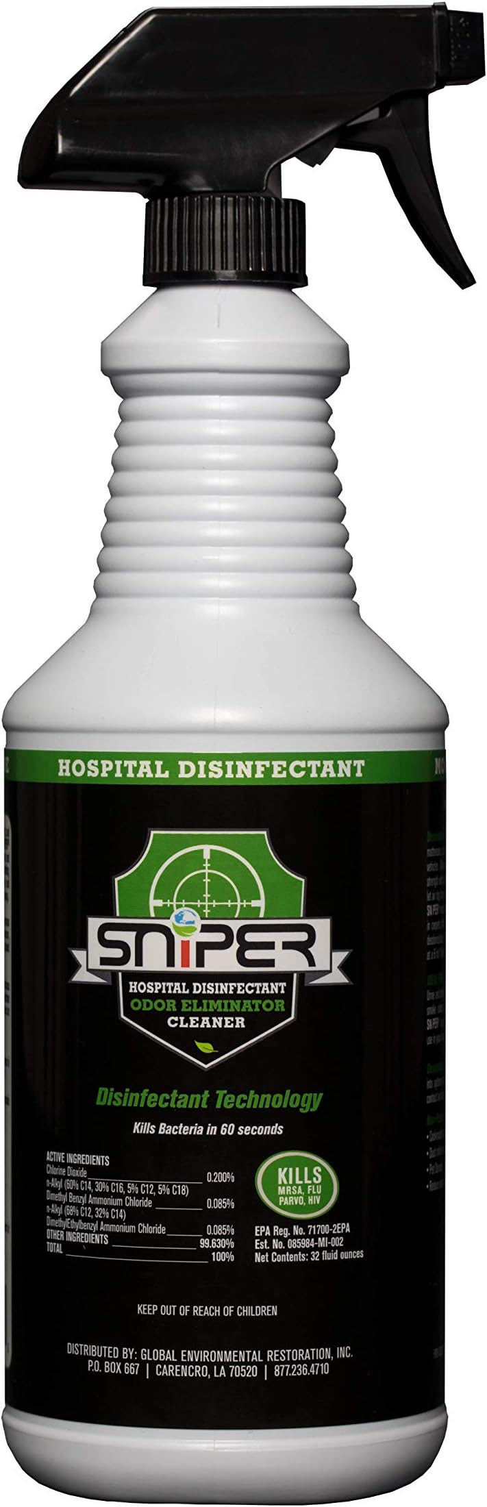 SNiPER Hospital Disinfectant, All Purpose Cleaner and Odor Eliminator, 16ounce Bottle