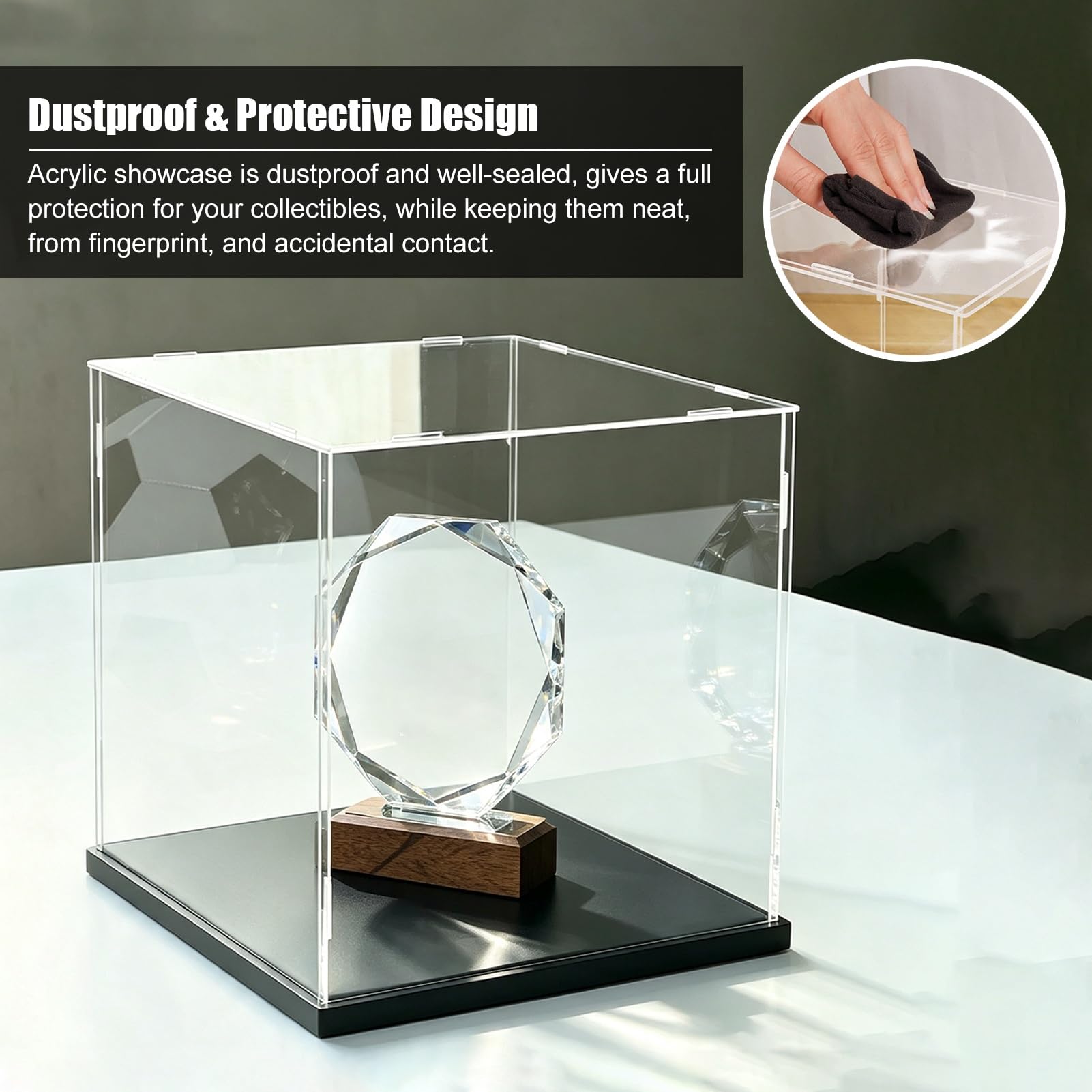 Teca Plexiglass Grande Cubo Porta Autografi con Supporto Rimovibile | Portaoggetti da Banco in Acrilico per Più Blocchi, Contenitore per Cimeli di Basket con Base Nera(30x30xH30cm/12x12x12in)