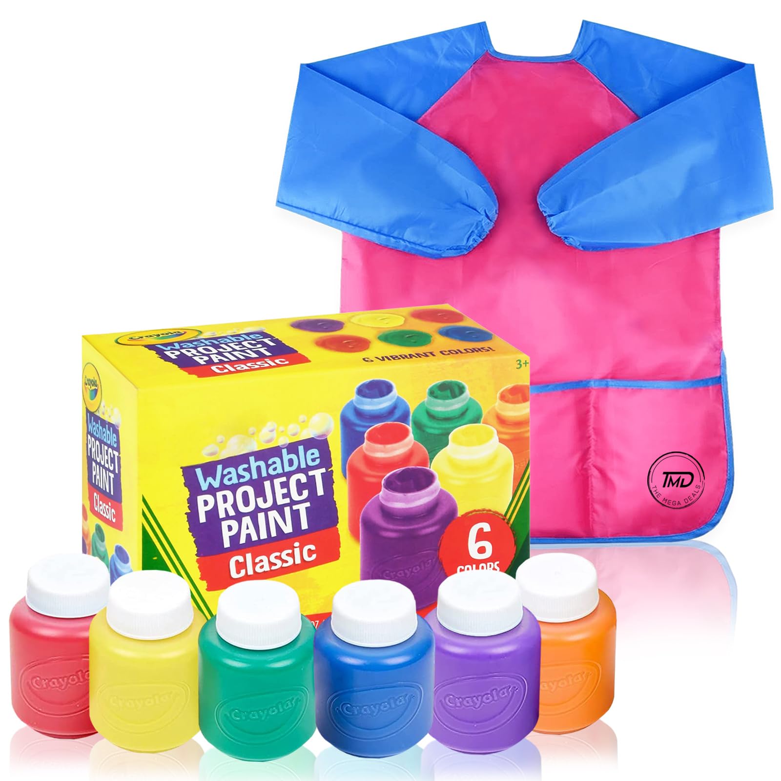 Kids Painting Set, Washable Paint for Kids 6 Colors, Painting Smock, Non Toxic Tempera Paint 2 oz Each, Paints for Toddlers Art, Craft, Home Finger Paints Projects