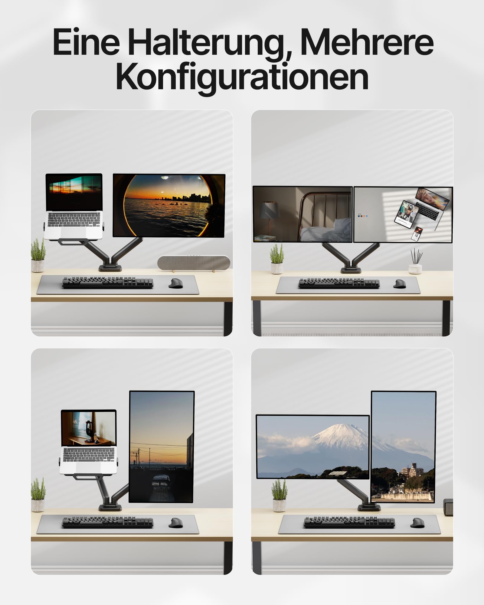 monTEK Laptop Halterung für Bildschirme bis 32 Zoll, Notebooks bis 18 Zoll | Dual Monitor Arm，Verstellbarer Laptop-Halterung, trägt bis zu 9 kg, Laptop Arm mit Klemme/Durchführungsbasis
