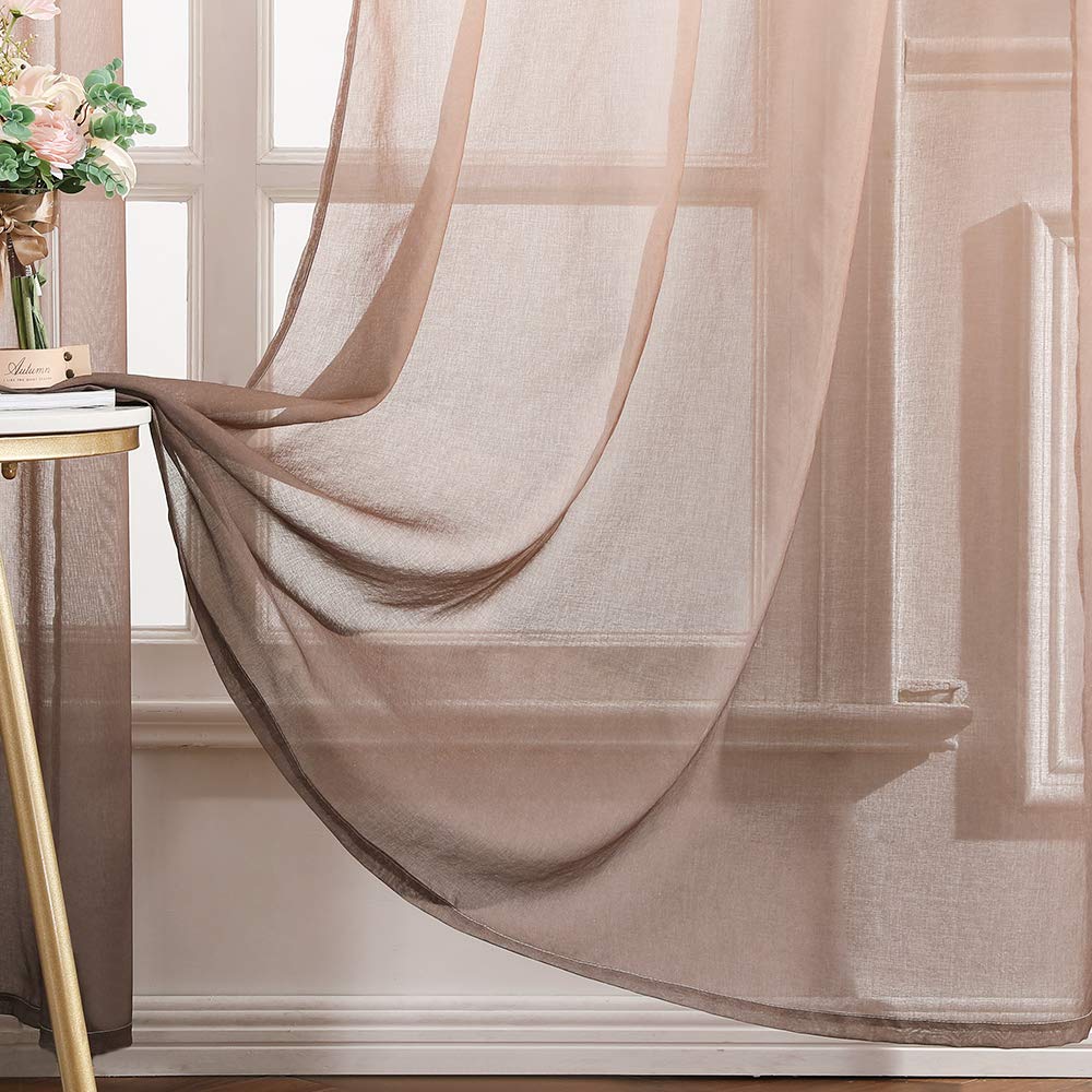 MIULEE Gordijnen transparante gordijnen kleurverloop voile vitrage set van 2 gordijnen met ogen decoratieve vitrage voor slaap- en woonkamer 245 x 140 cm (h x b) koffiekleur wit