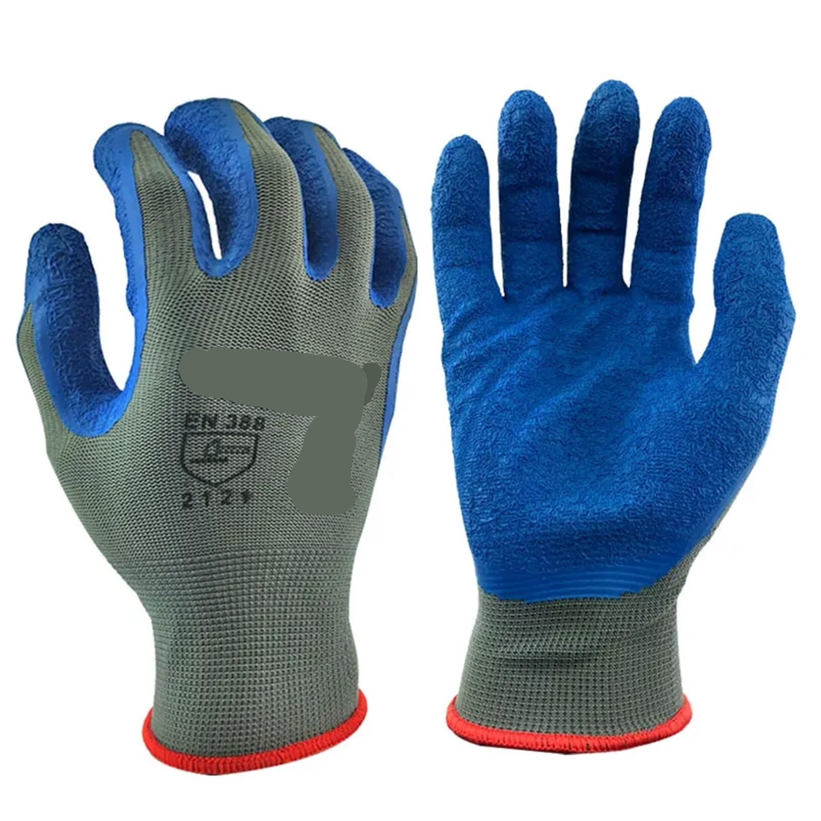 12 pares de guantes seguridad látex y caucho for jardinería con forro poliéster, industriales for trabajadores para Mecánico Taller(L)