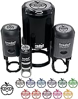 Vista 1 de Cute Kawaii Apple Smart with Glasses Self-Inking Rubber Stamp Ink Stamper for Stamping Crafting Planners - 1 Inch Medium - Lime Green Ink