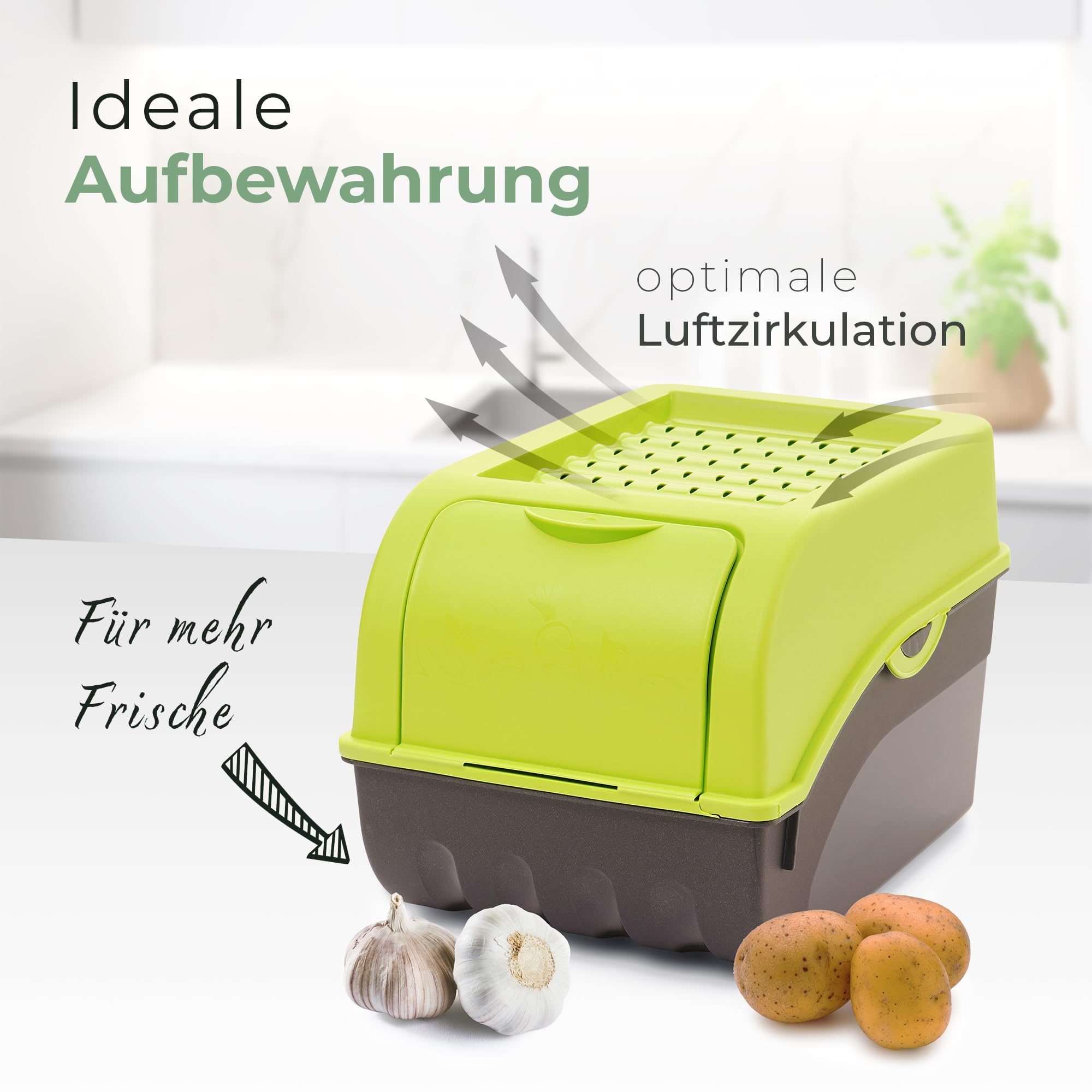 Novaliv Kartoffel Aufbewahrungsbox | 3x groß 9L | GRÜN | Kartoffelbox | Gemüsebox stapelbar Zwiebelbox Kartoffelkorb Obstbehälter Kartoffelkiste Zwiebel Aufbewahrung Frischhaltedose Möhren