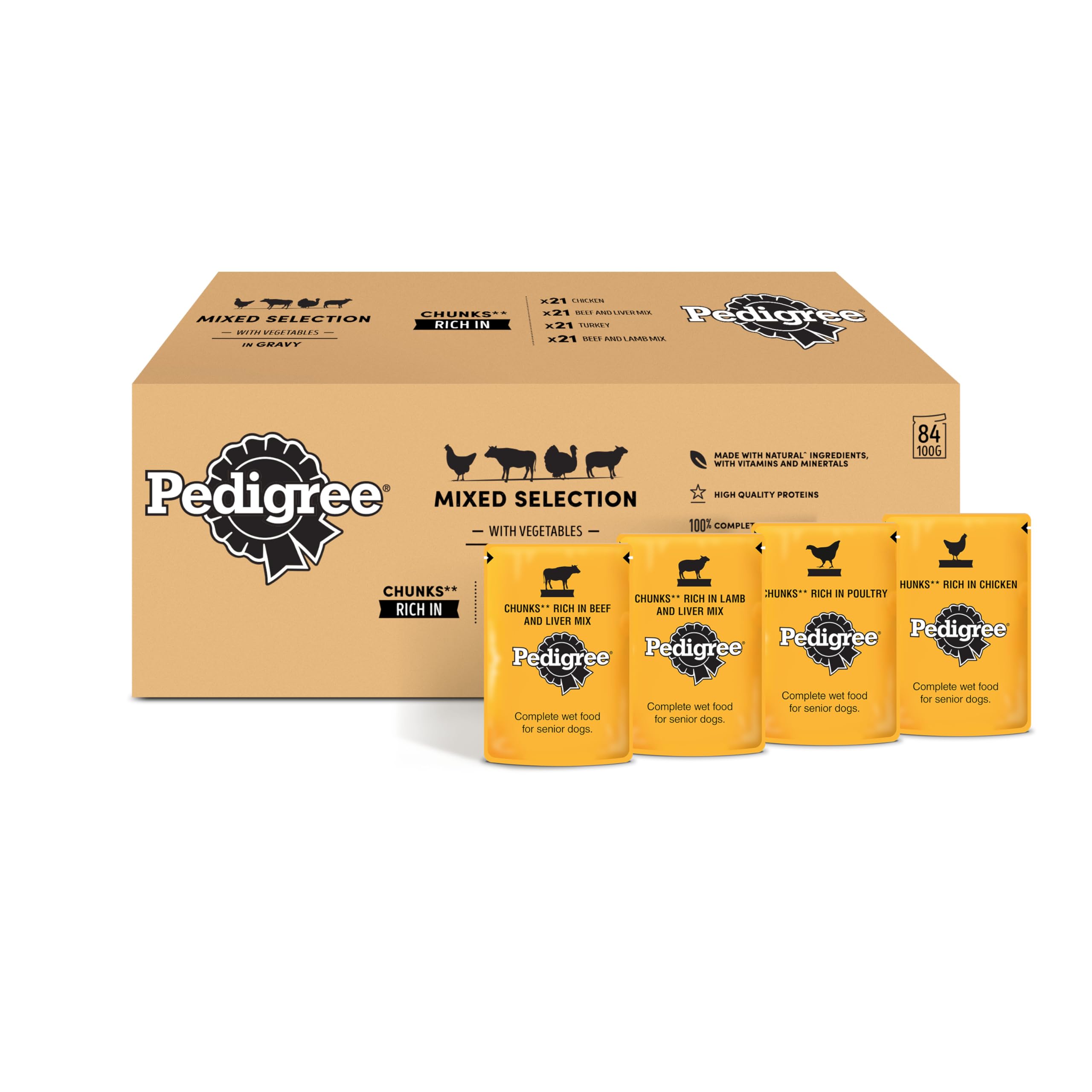 PEDIGREE Senior Dog Food Pouches Chunks in Jelly 84 x 100 g Multipack