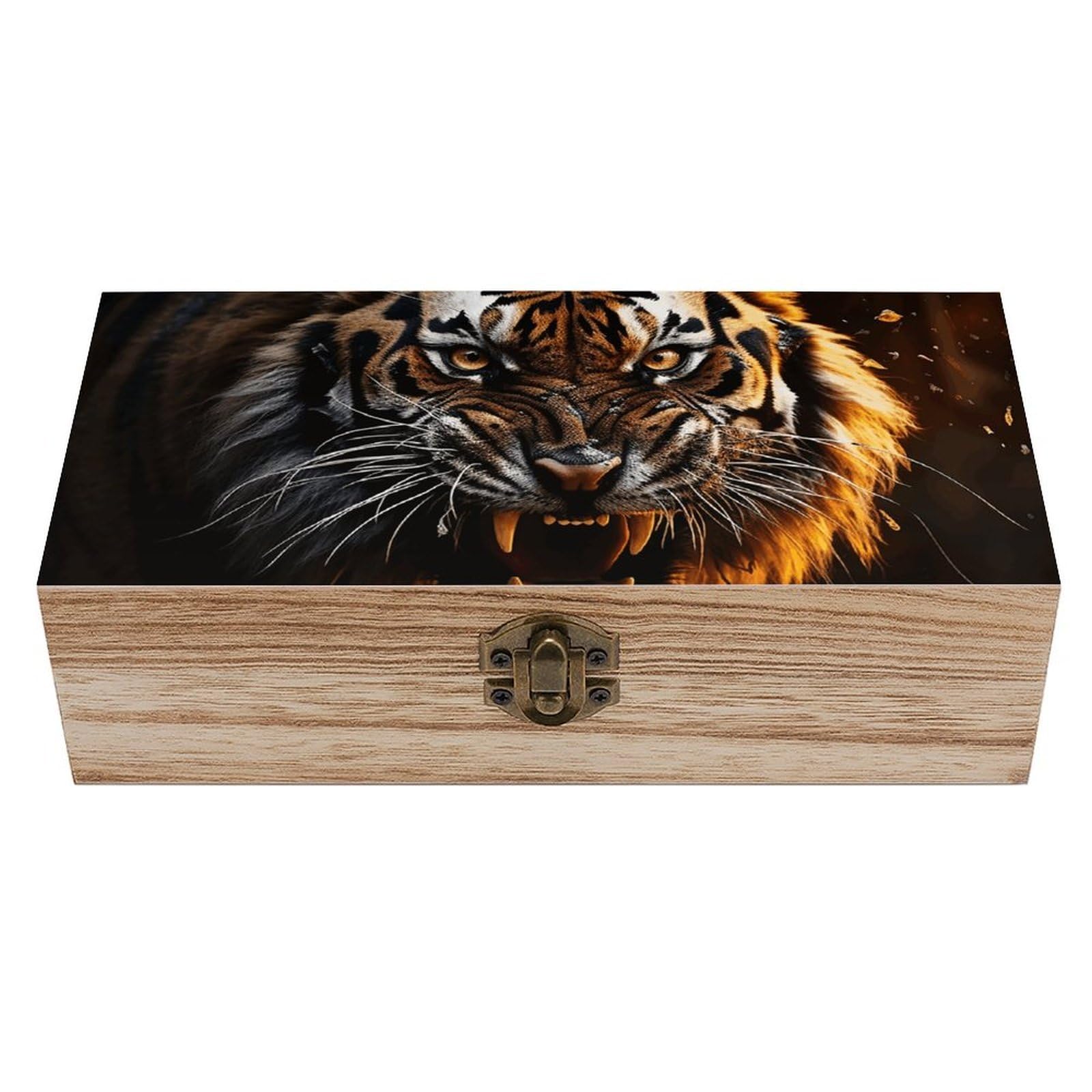AQRJLPM Wooden Jewelry Box Beautifully Keepsake Box Trinket Box Keepsake Storage Organizer Ferocious Tiger Handmade Wooden Box for Storing Jewelry, Coins, Tartot Cards, Small Treasures