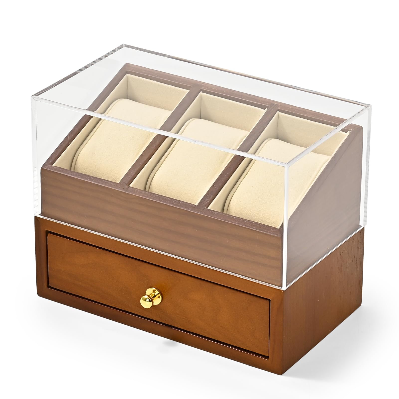 Oirlv Scatola Per Orologi In Legno Massiccio Con 3 Slot-2 Strati Organizzatore Di Gioielli Da Uomo-Espositore Per Orologi,Per Gli Amanti Degli Orologi (Bianco)