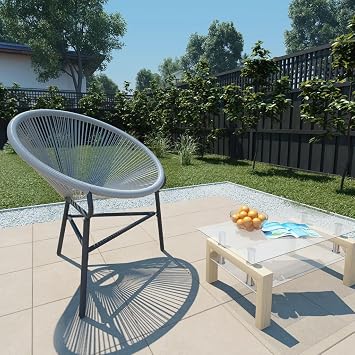 Patio Acapulco Chair, Patio Moon Chair Poly Rattan Gray, Patio Dining Chairs Bistro Furniture for Outdoor Garden Yard Deck Lawn