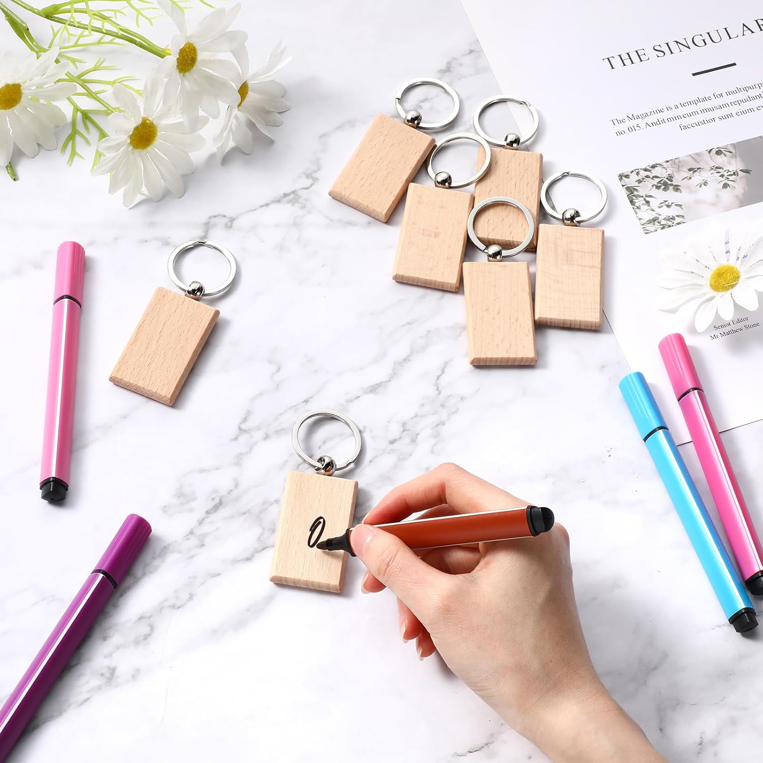 Landical 80 Pcs Laser Engraving Key Fob 50 Pcs Wooden Keychain Blanks 30 PU Leather Keychain Laser Engraving Blanks Bulk Blank Wooden Key Chain for DIY Gift Crafts