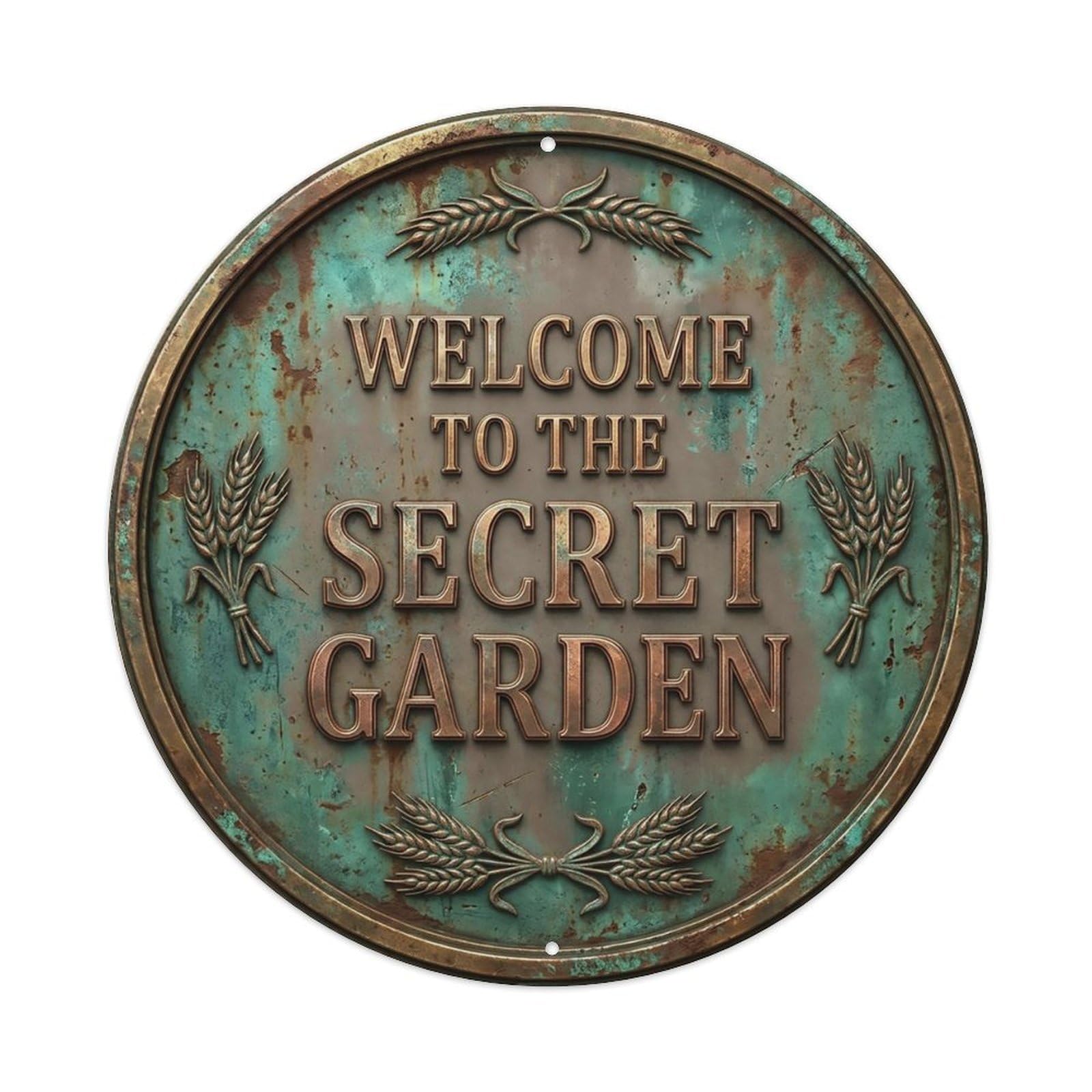 Vintage Welcome Secret Garden Copper Taupe Farmhouse Metal Tin Sign