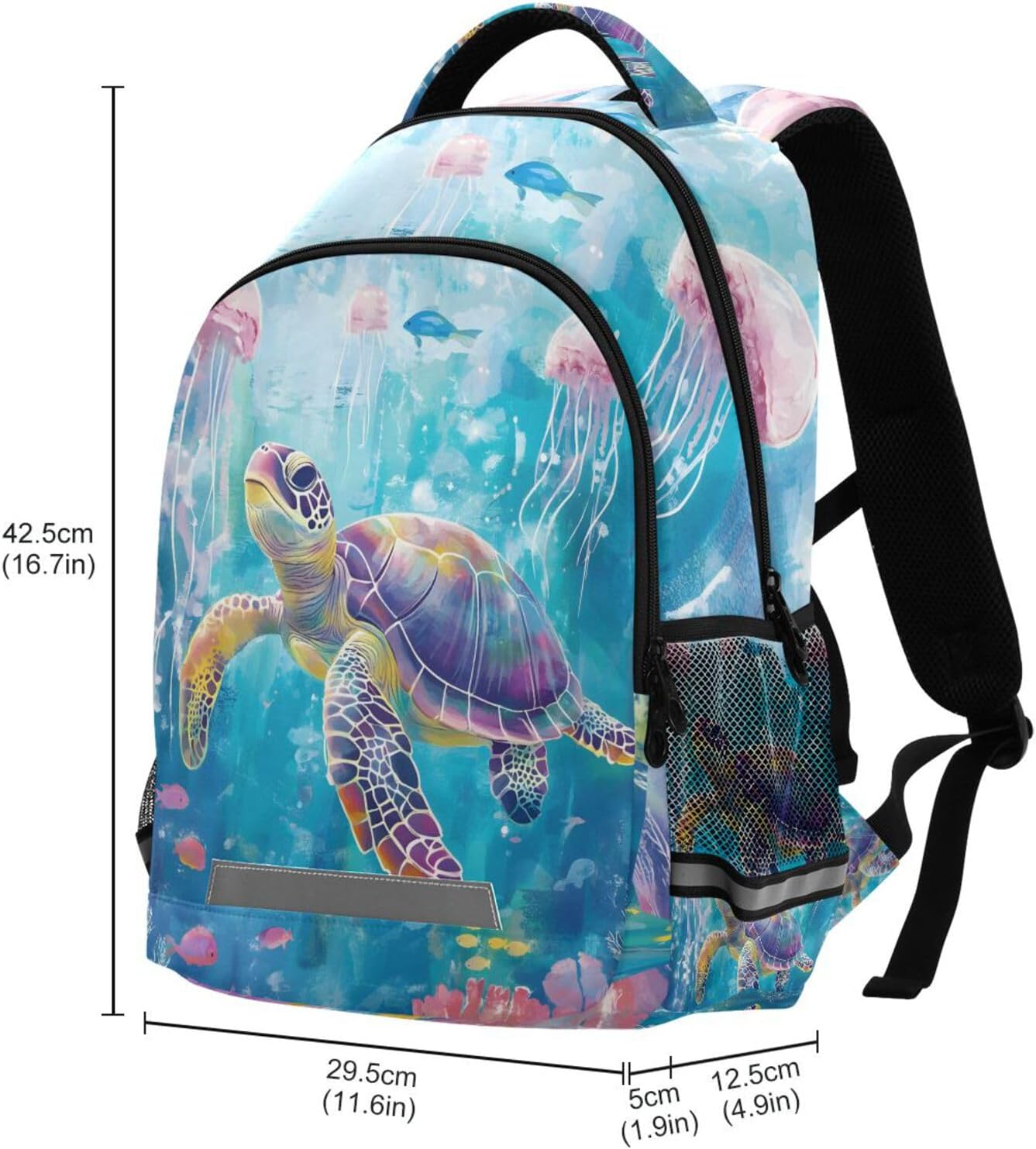 Turtle Backpack for Students Boys Girls Watercolor Turtle Jellyfish Coral School Bag Travel Daypack Rucksack - Image 5
