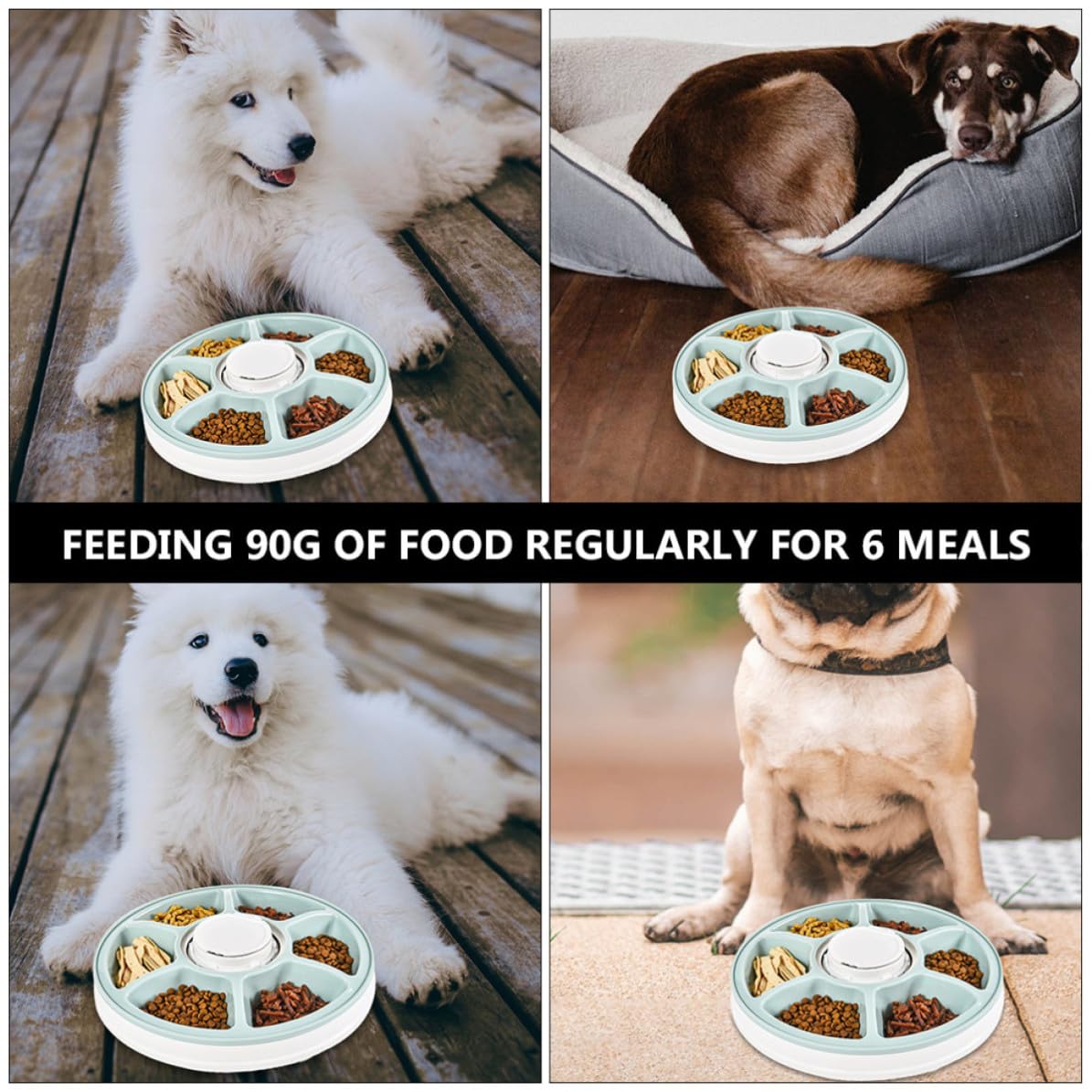 Comedero Automático para Perros Temporizador y 6 Comidas, Diseño Desmontable y Base Antideslizante, Adecuado para Colocar Esquina