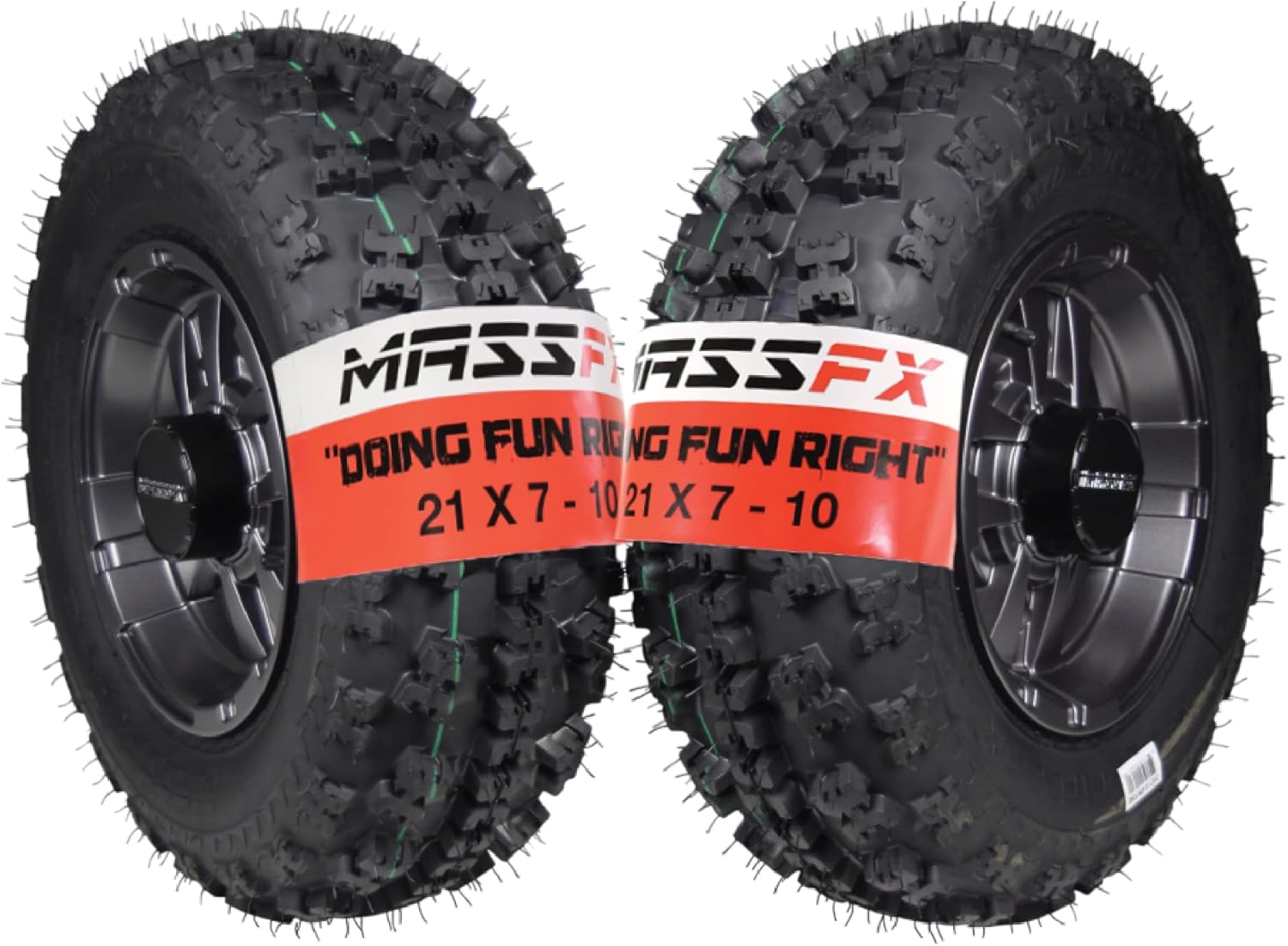 MASSFX 21x7-10 Front Tires With Gun Metal Wheel Kit for Sport Quad: All-Terrain (ATV), Utility-Task (UTV), and Side-by-Side (SxS) Vehicles - 4-Ply with 15mm Tread Depth 21x7x10 (2-Pack)