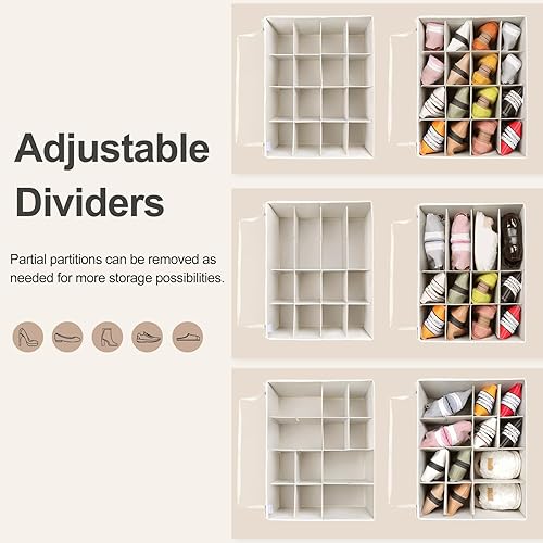 Miniatura 4 de Organizador de zapatos para armario, paquete de 2, caja de zapatos plegable con divisores ajustables y cubierta transparente, gabinete organizador