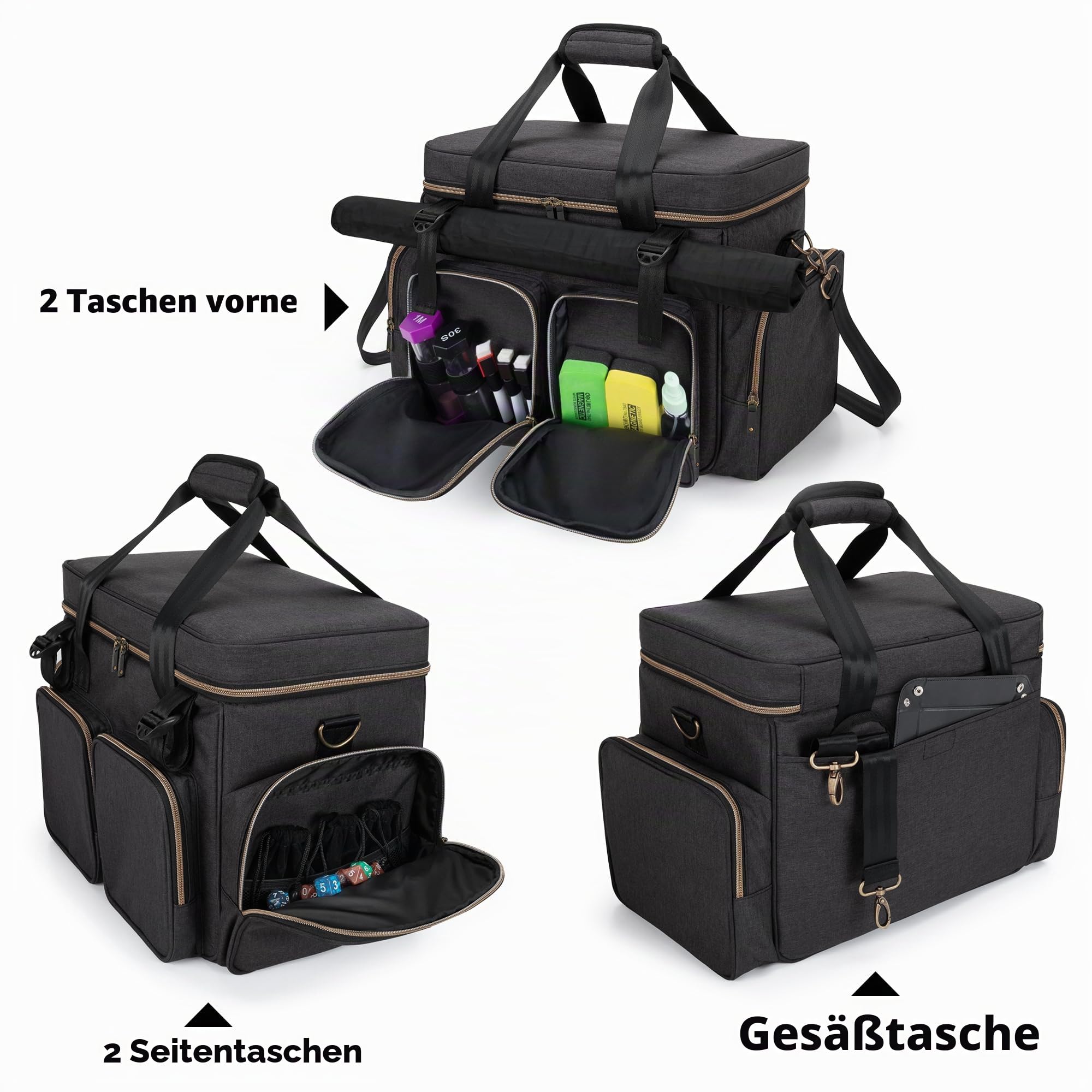 Trunab Tabletop RPG Abenteurer Tasche Kompatibel mit Dungeons und Dragons, DND Reisetasche mit Schaumstoff-Lagerungsraum, Würfel- und Token-Taschen und Battle Map Träger