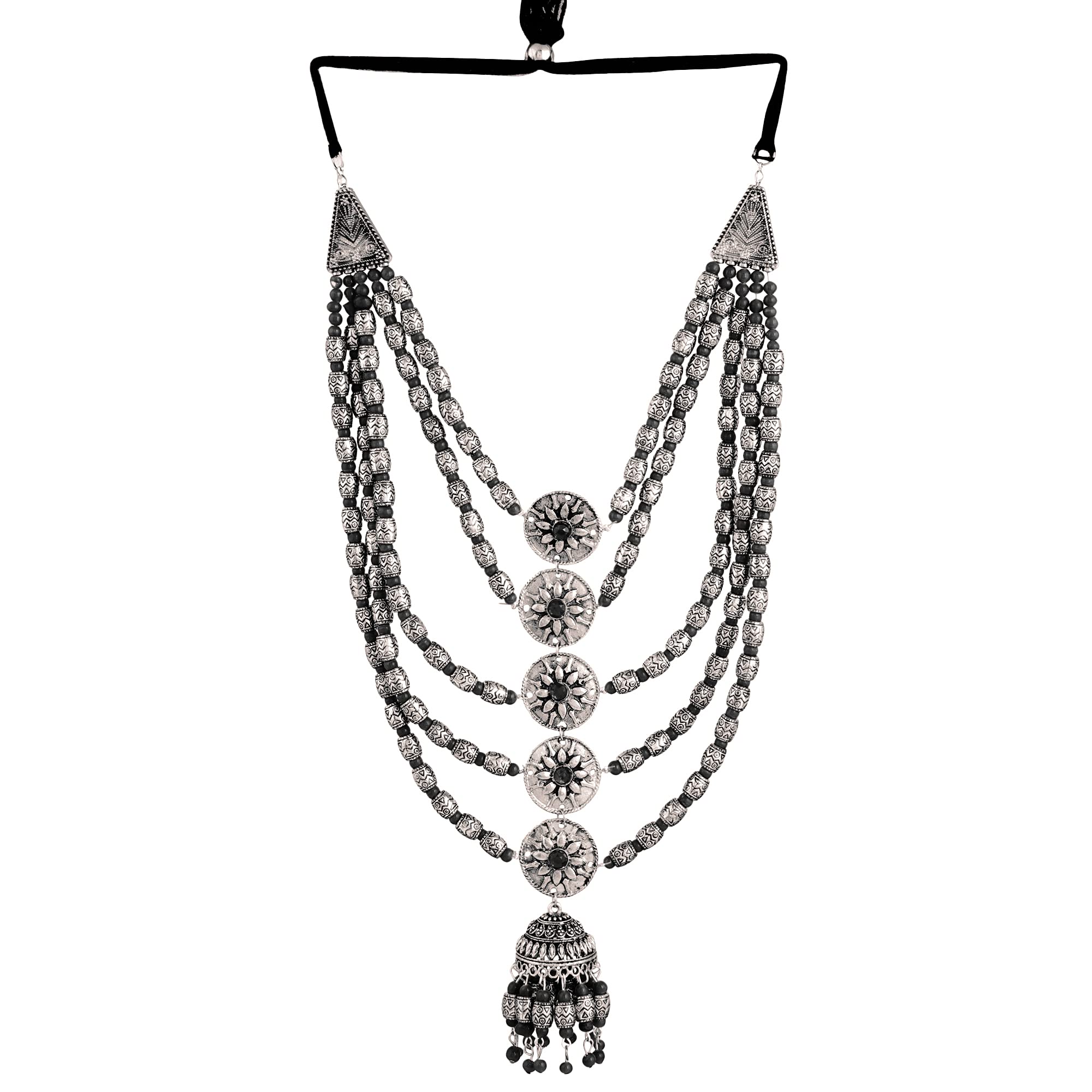 Shreyadzines Indian Oxidized Silver Long Statement Multiline Beaded Necklace Fashion Jewelry Set for Women and Girls (Black) (B09HLL66MQ) Amazon Price History, Amazon Price Tracker