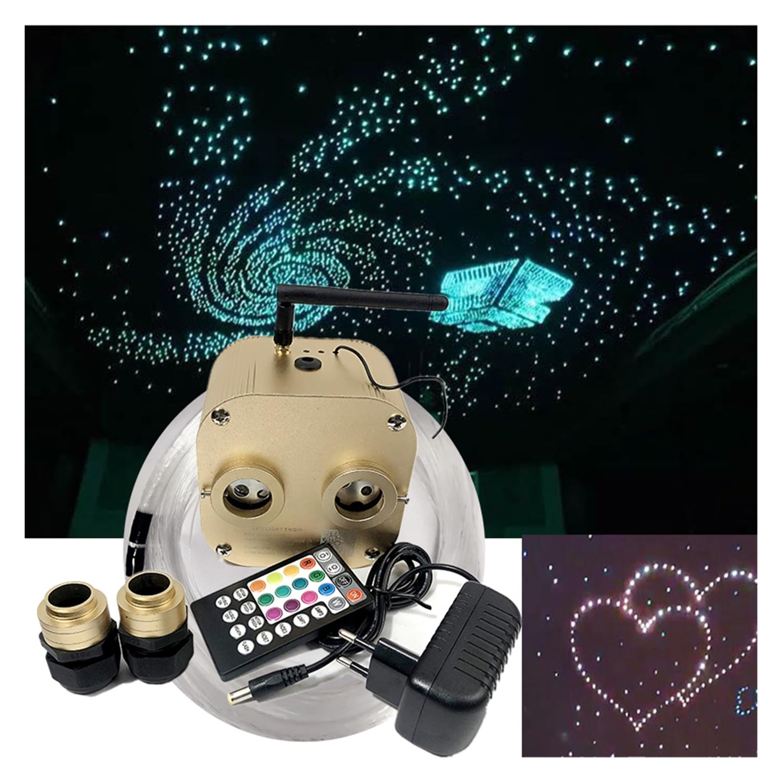 Oświetlenie wnętrza samochodu LED, Oświetlenie światłowodowe Inteligentny 20W Twinkle Fibre Light Engine, kabel sterujący Efekt gwiaździsty Sufit Podwójne głowice Światła Lampa LED Światła nastrojowe
