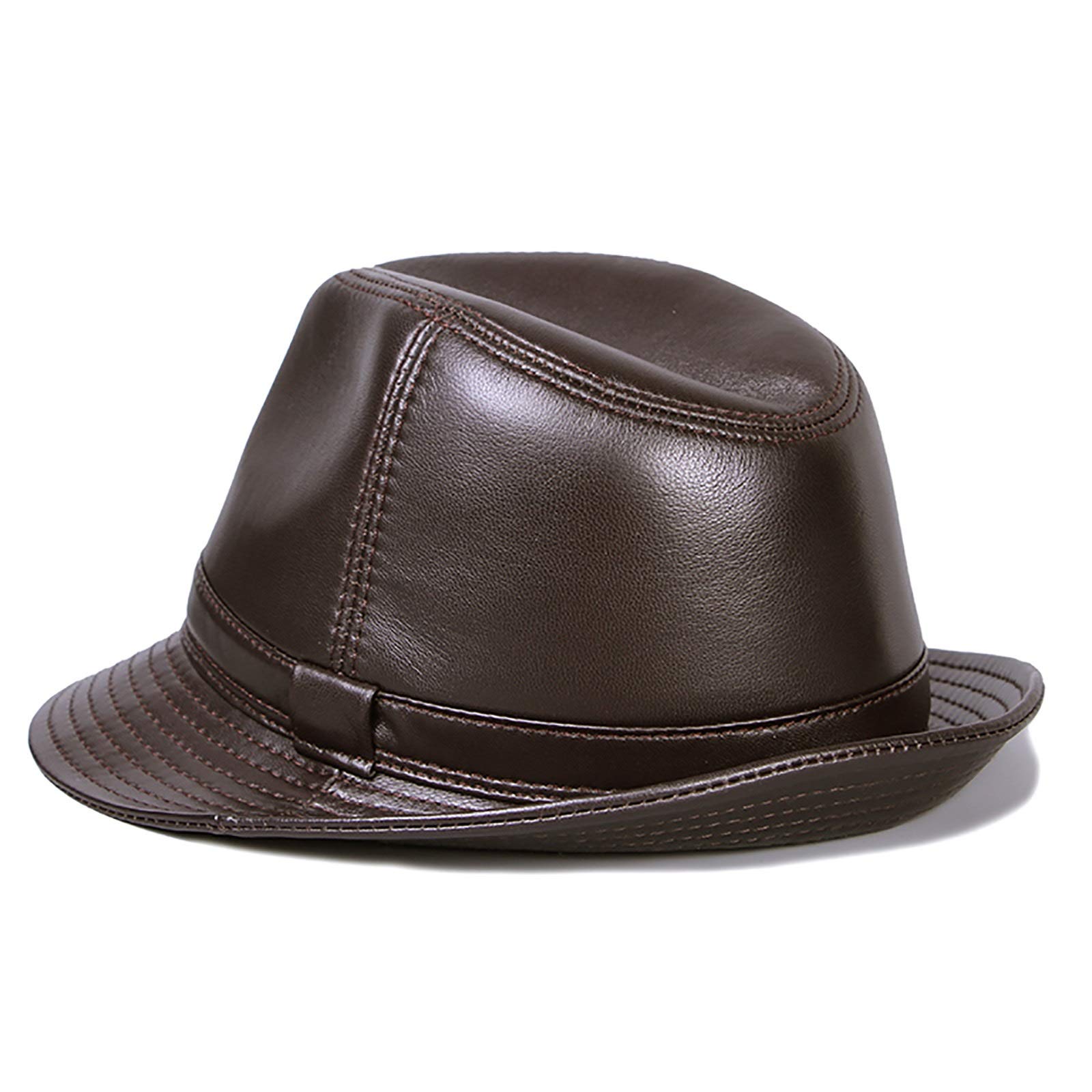 Sombreros de invierno, cuero genuino Jazz Cap Hombre Sheepskin Top Sombrero Panamá Vintage Fedora Trilby Hat Otoño e Invierno