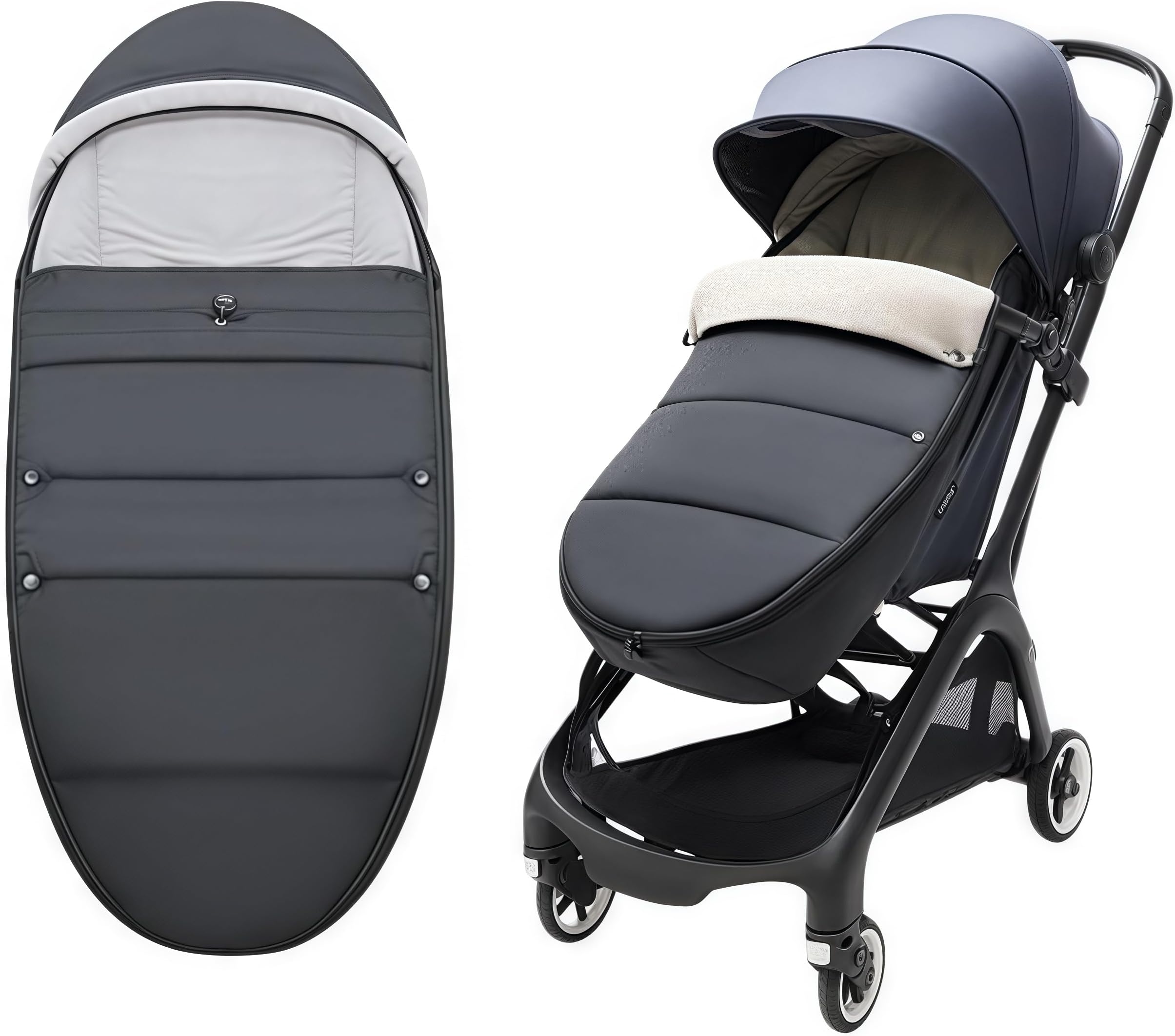 Universal Baby Stroller Sleeping Bag, Multi-Functional Footmuff Bunting Bag, Waterproof Winter Warm Stroller Sack for 0-6 Years, Grey and White, 45x105cm