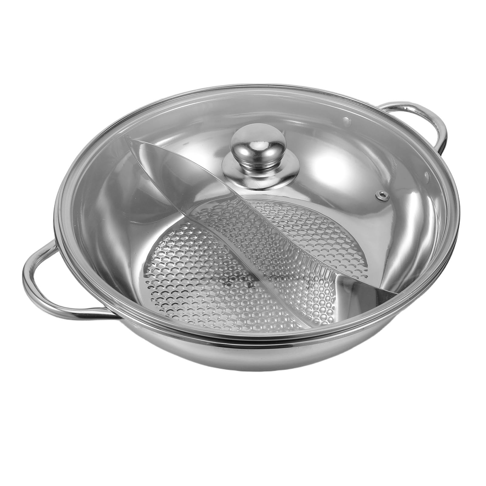 Casserole à fondue divisée double face en acier inoxydable avec couvercle