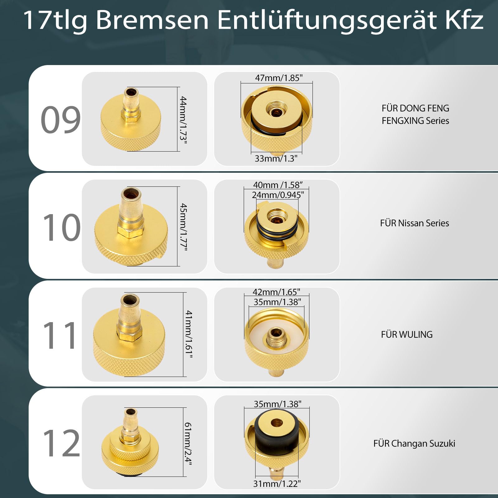 20tlg Auto Bremsenentlüftungsgerät Adapter Set Bremsen Entlüftungsgerät Kfz Bremsenentlüfter Adapter mit Schnellkupplung Bremsflüssigkeit entlüften oder nachfüllen Kompatibel mit VW für BMW...