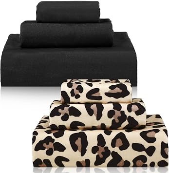 6 Pcs Bathroom Leopard Towel Set 2 Bath Towels 2 Hand Towels 2 Washcloths, Soft Absorbent Shower Guest Towel Decorative for Hotel SpaBrown Leopard Print and Black