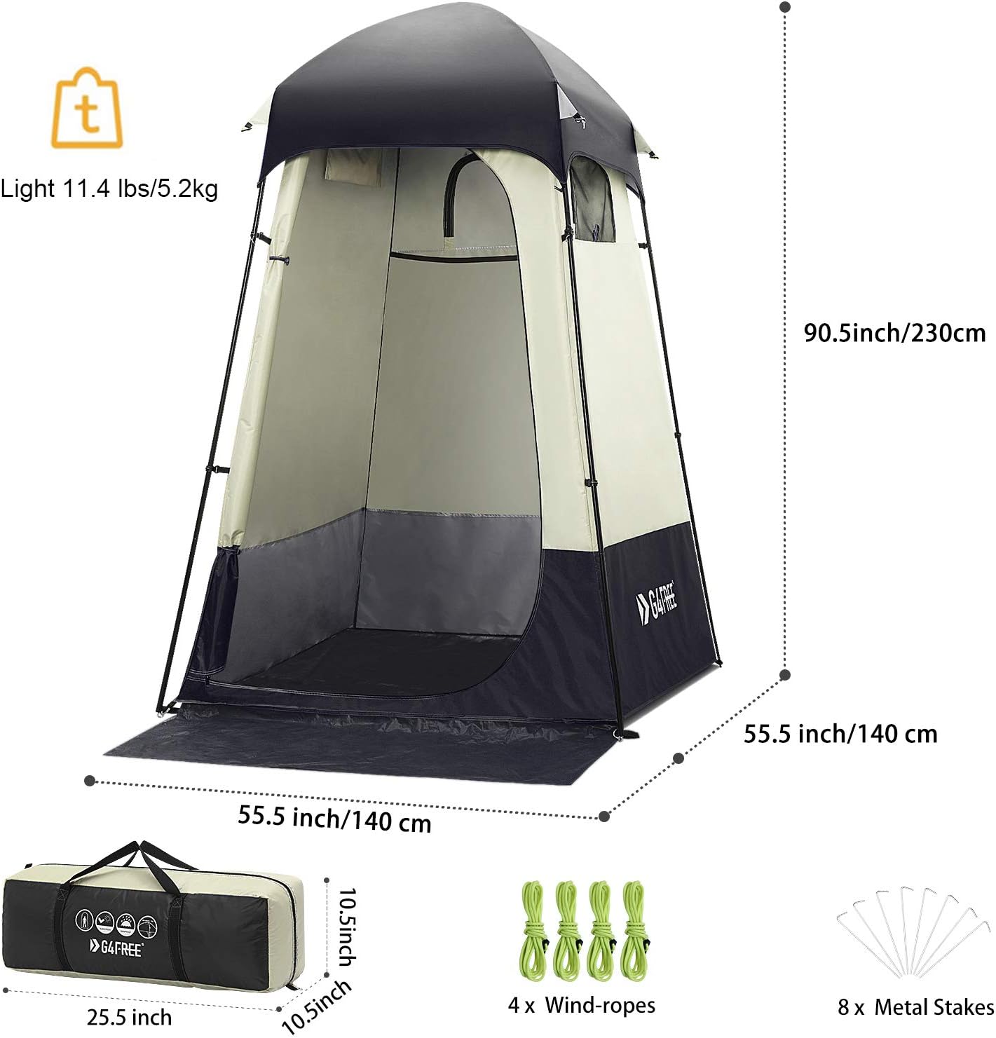G4Free Large Camping Privacy Shelter Tent, Portable Outdoor Easy Set Up Shower Tent Dressing Changing Room with Carry Bag, Camp Toilet (Black) : Sports & Outdoors