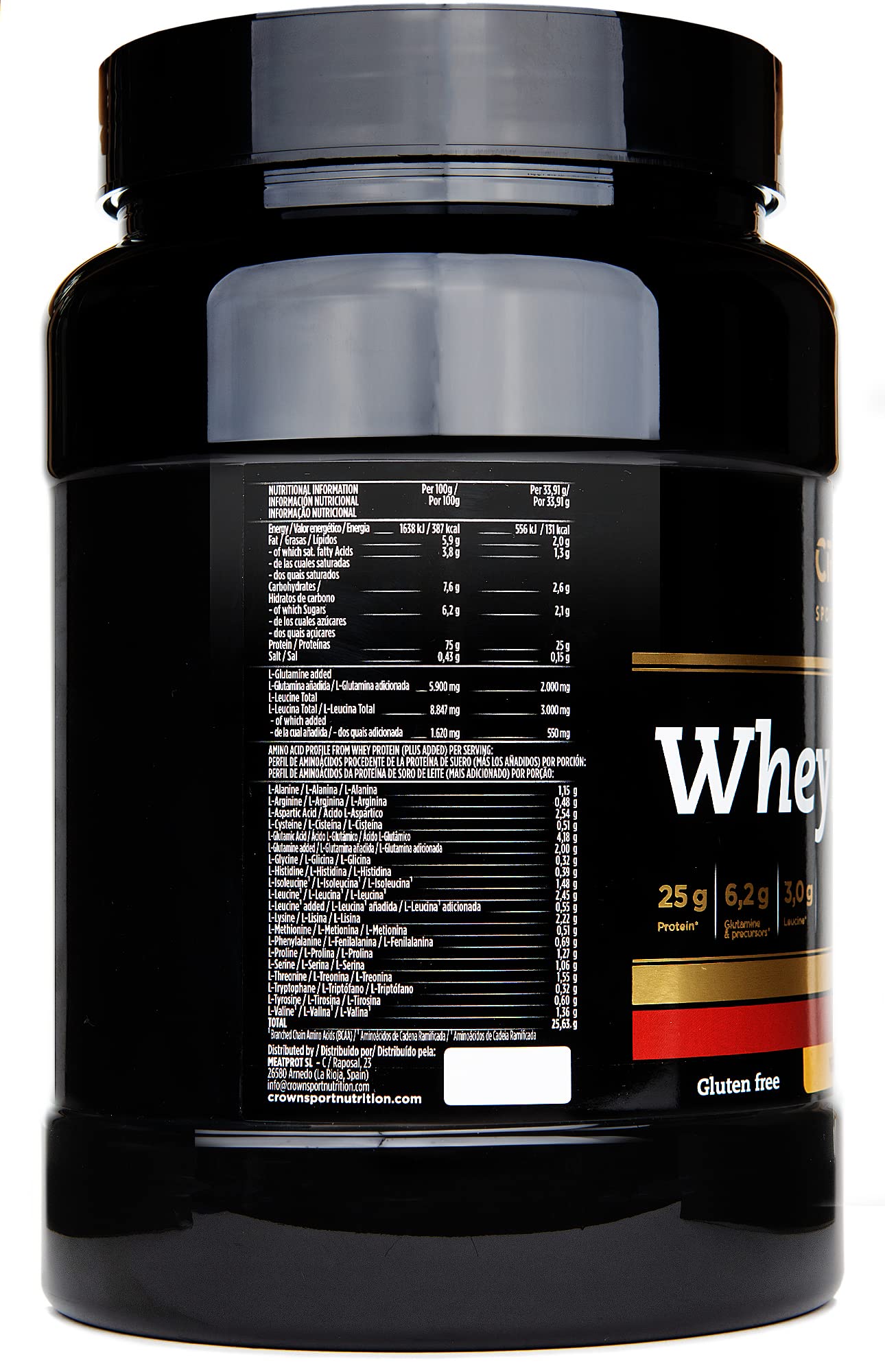 Crown Sport Nutrition Whey PROtein+ | Proteína de Suero de Leche (WPC) con 25 g de proteína + 3 g de Leucina y Glutamina | Alta solubilidad, sabor premium | Certificado antidoping Informed-Sport