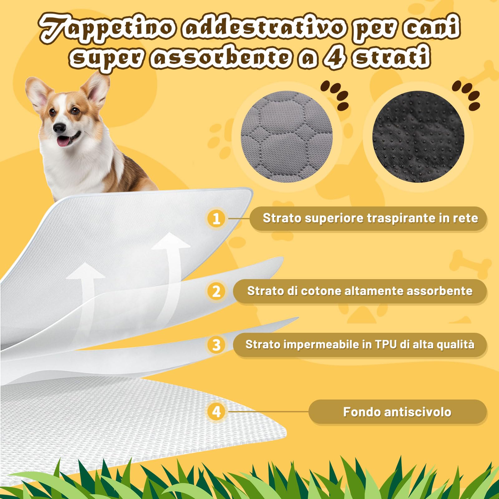 E-THOL Set di 2 tappetini da allenamento per cani e gatti, extra forti, assorbenti, impermeabili e antiscivolo, lavabili e riutilizzabili, per cuccioli e animali domestici (grigio, 70 x 100 cm)