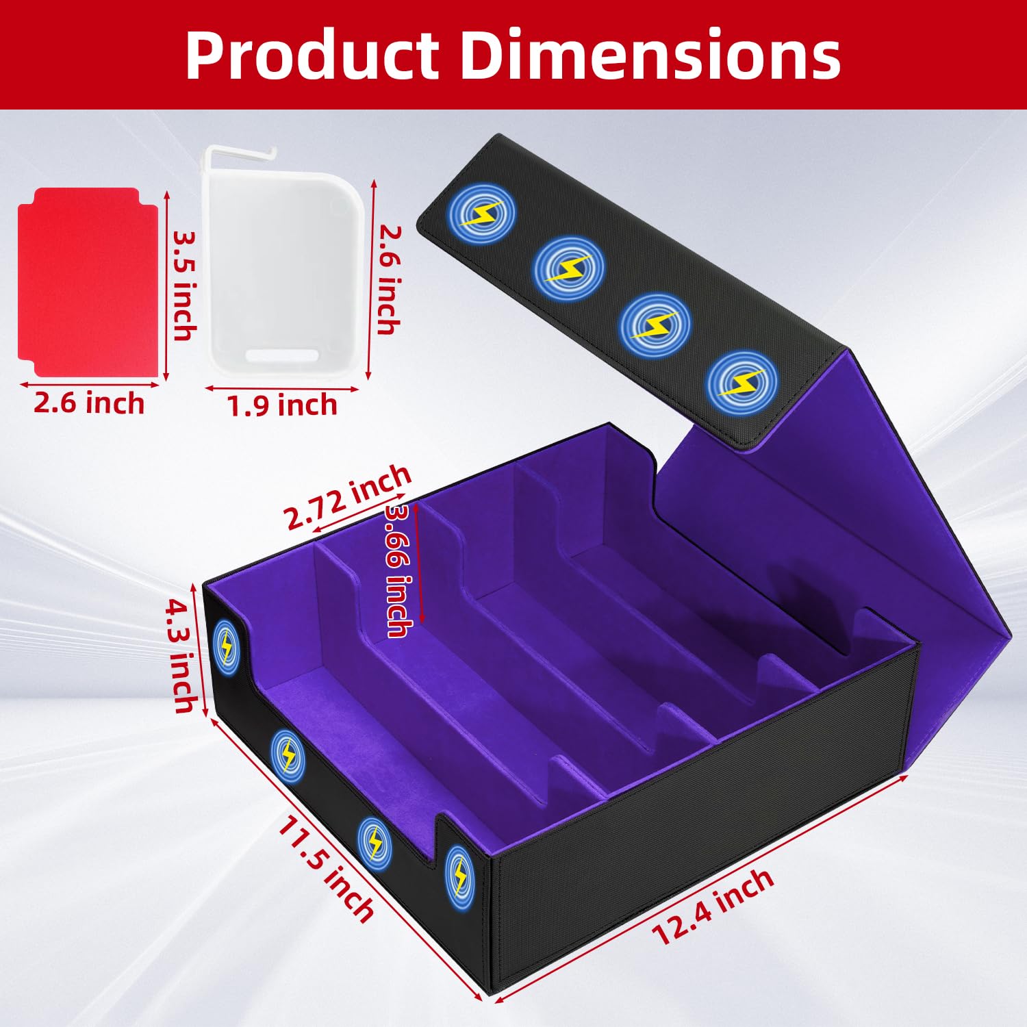 HESTECH Trading Card Box, 3000+ Card Capacity, Magnetic Card Case with 4 Card Supports & 24 Dividers, Organizer for MTG TCG & Sports Cards (Black Purple)