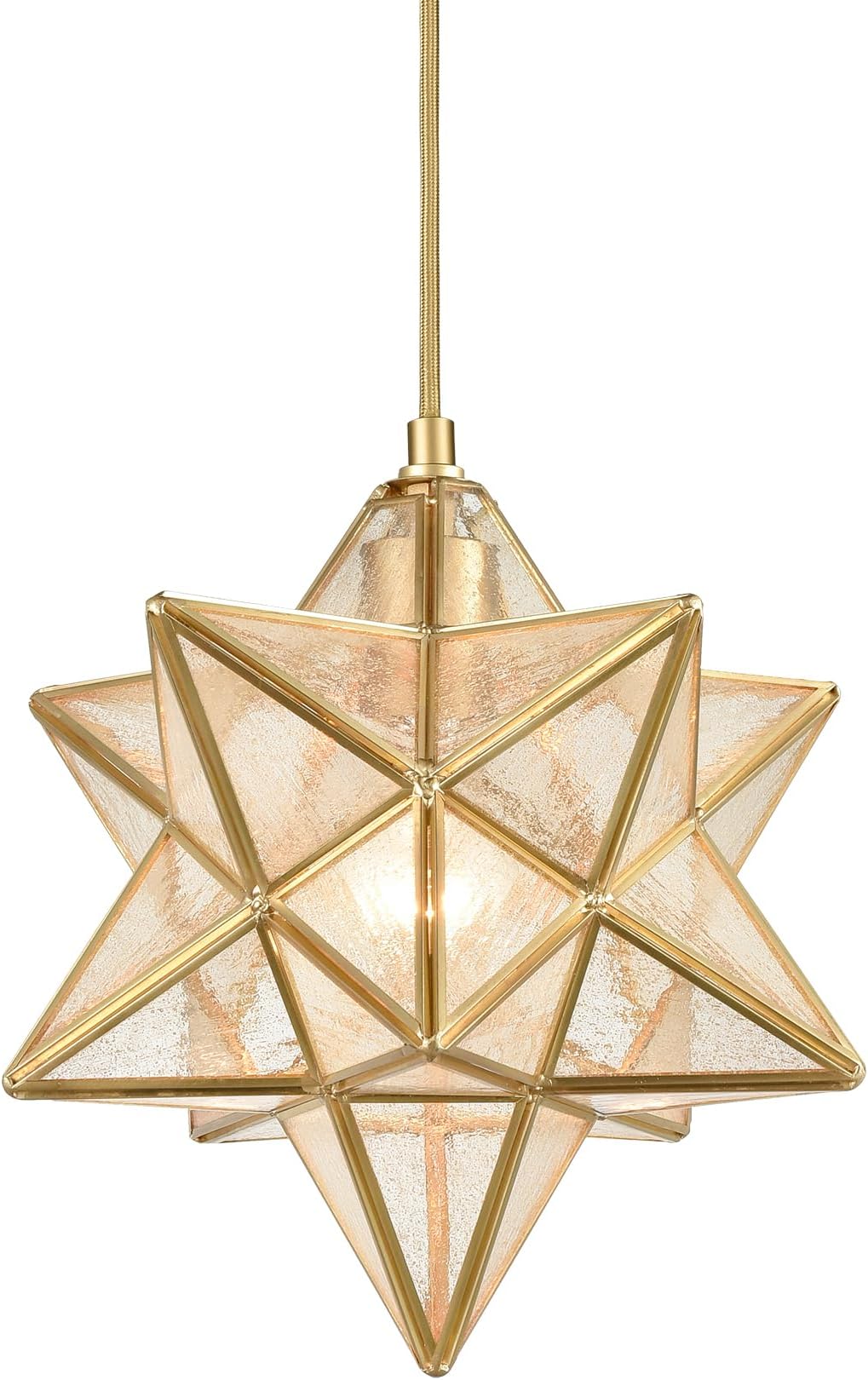 DAYCENT Brass Moravian Star Light in Seeded Glass Pendant Lights Fixture, 11-in
