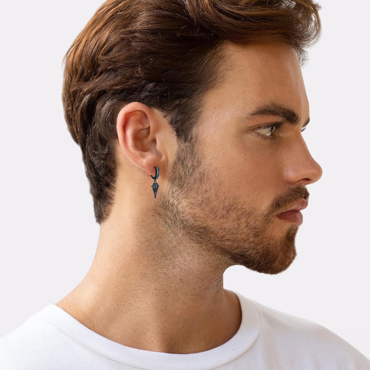 Black Raven Skull Hoop Earrings for Men Women 925 Sterling Silver Viking Crow Bird Skull Turquoise Dangle Drop Earrings Norse Gothic Jewelry Christmas Halloween Gifts for Husband Dad - Image 6