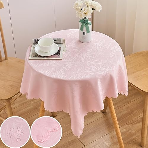 Miniatura 238 de Mantel Redondo Dorado Mantel de Mesa con Patrón de Hojas Borde Festoneado Sedoso Suave Impermeable Lavable 50 Pulgadas Cubierta de Mesa de Tela