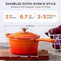 Vista 2 de Onader Cacerola de 2 cuartos de galón con tapa, sartén de hierro fundido esmaltado, olla pequeña para salsa de cocina, olla esmaltada para horno
