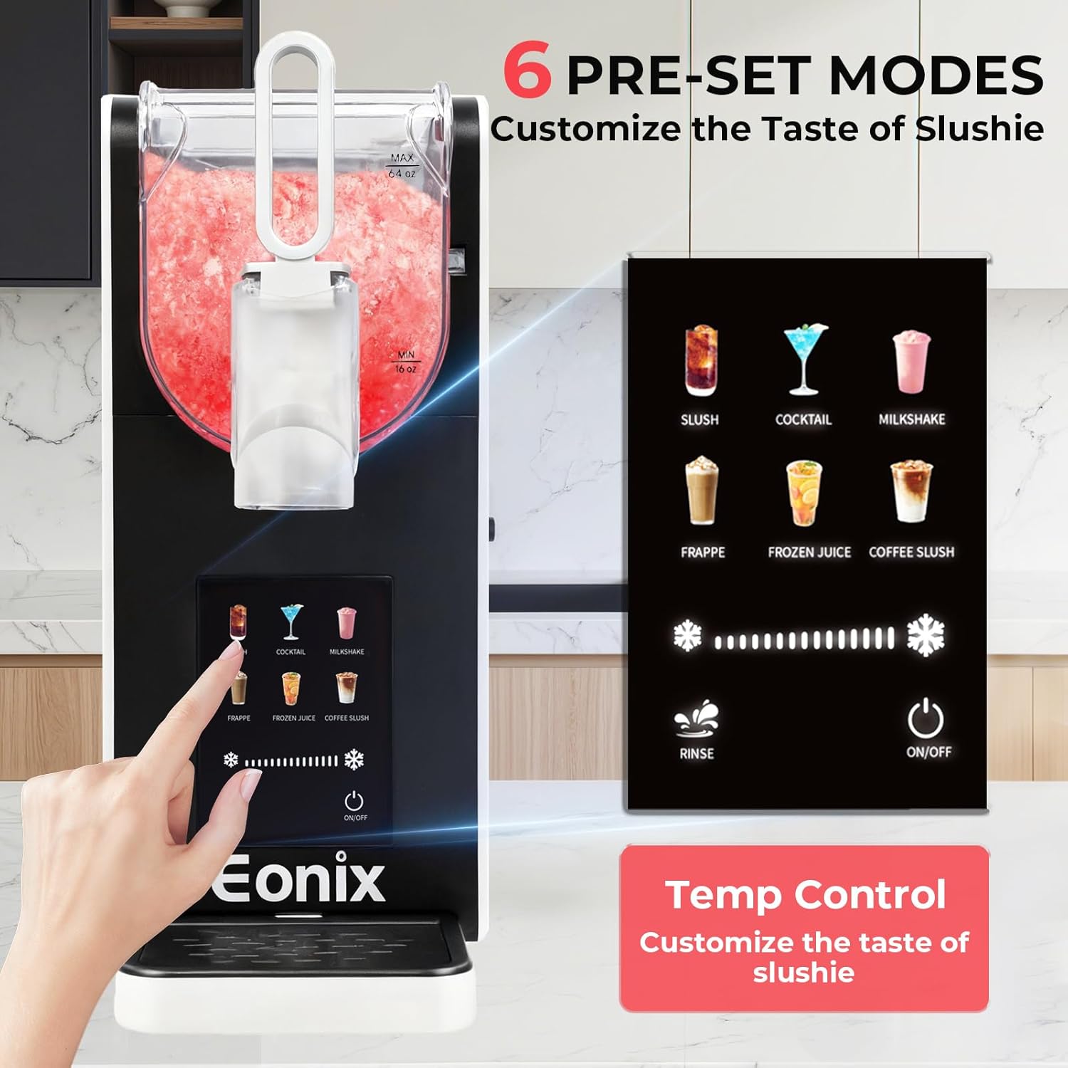 EONIX Slushie Machine for Home- No Ice Needed, 64oz Professional Drink & Slushy Machine with 6 Preset Programs,Auto-Clean,Frozen Margaritas, Frappés,Milkshake,and More