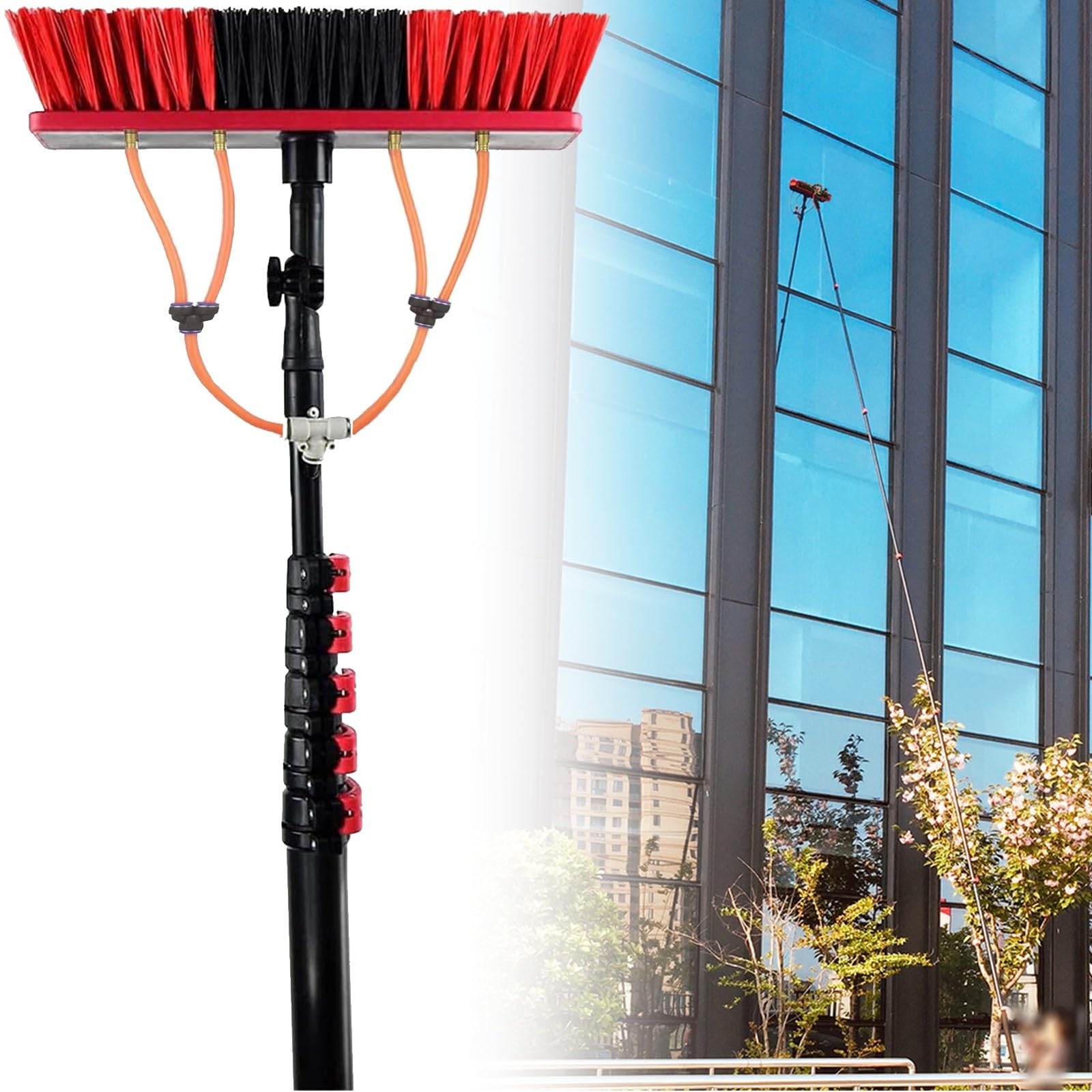 Limpiacristales de 3,6 a 10,8 m - Cepillo de Lavado Universal para Paneles solares y Coches - Herramienta de Limpieza de 35 cm con Mango Extensible - Eficiente y versátil