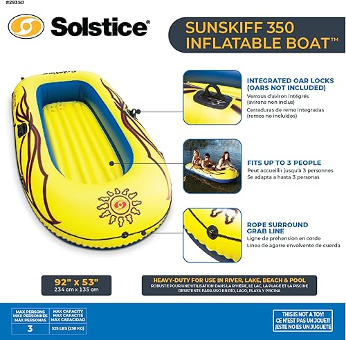 Miniatura 2 de Solstice Balsas inflables para 3 personas para adultos y niños, viene con soportes de remo para poste, base acolchada y cómoda, línea de agarre de 8