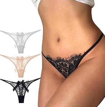 Meshal Womens Lace Backless Bra & Thong Set, Black/White