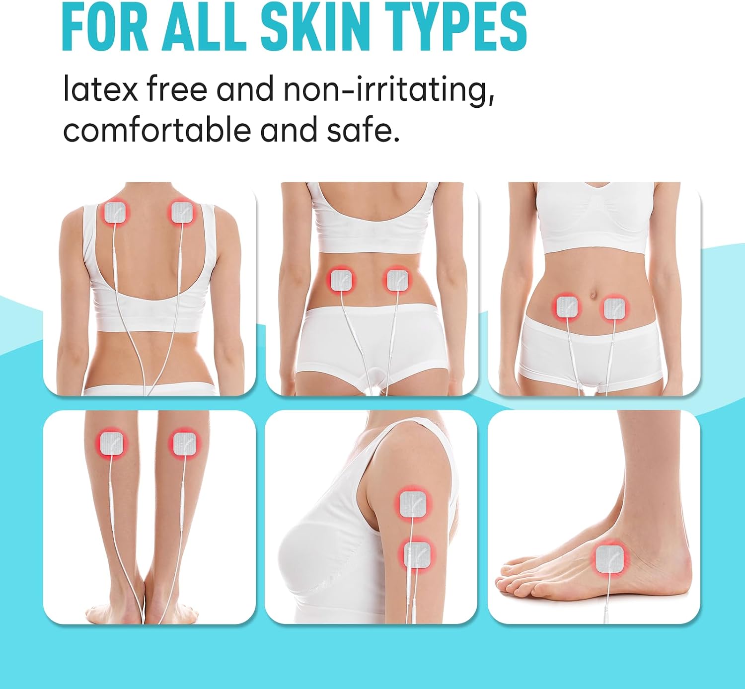 Easy@Home 16 Pads of 2"x 2" TENS Unit Reuseable Self Stick Carbon Electrode Pad - Non Irritating Design