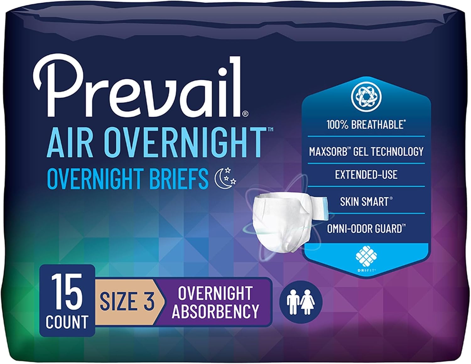 Prevail Air Overnight Adult Incontinence Brief Size 3 / X-Large Heavy Absorbency Overnight, NGX-014, Overnight, 15 Ct