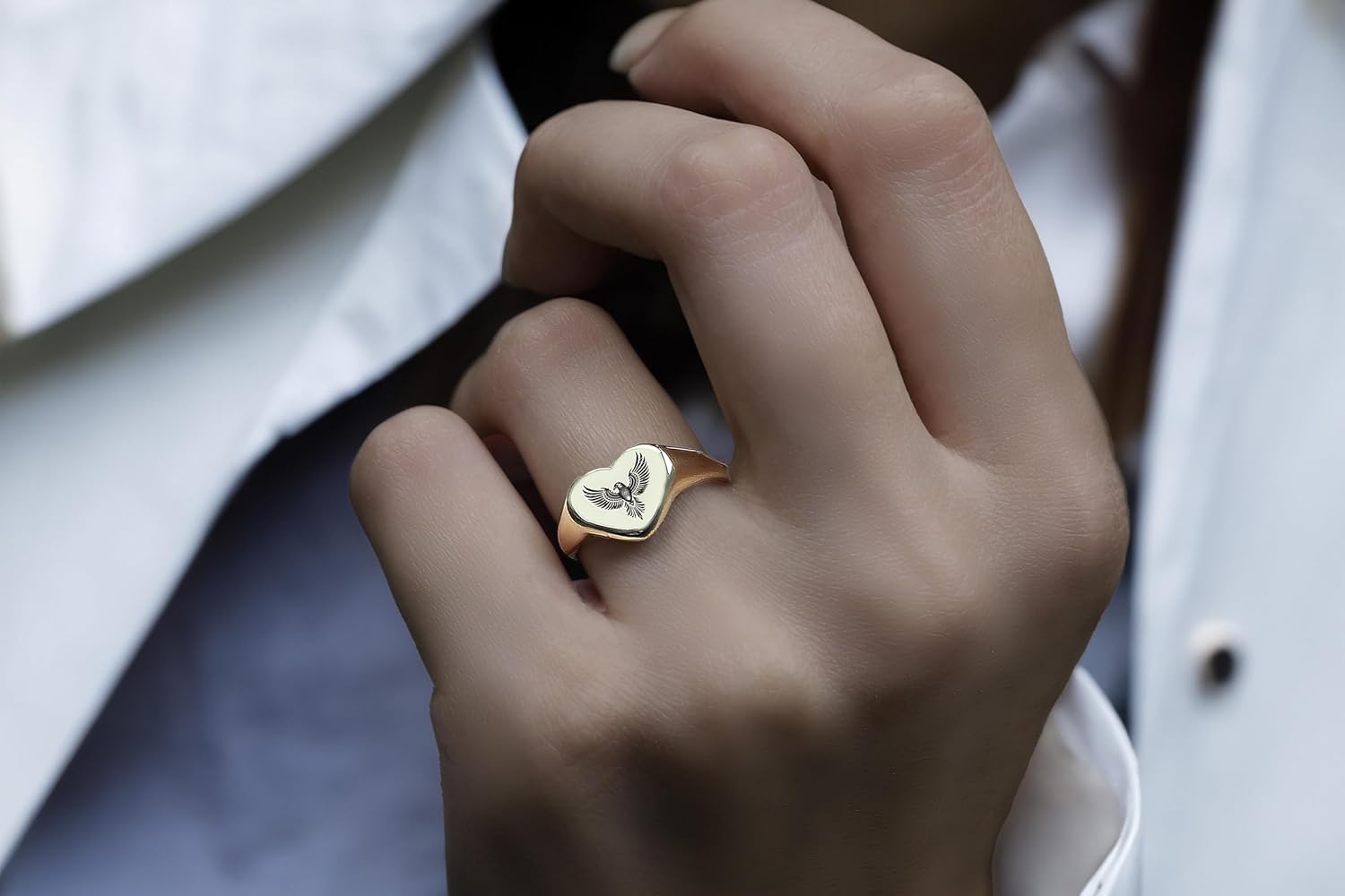 Engraved Tribal Eagle Ring - 14k Gold - Personalized Eagle Jewelry - Heart Shaped Ring