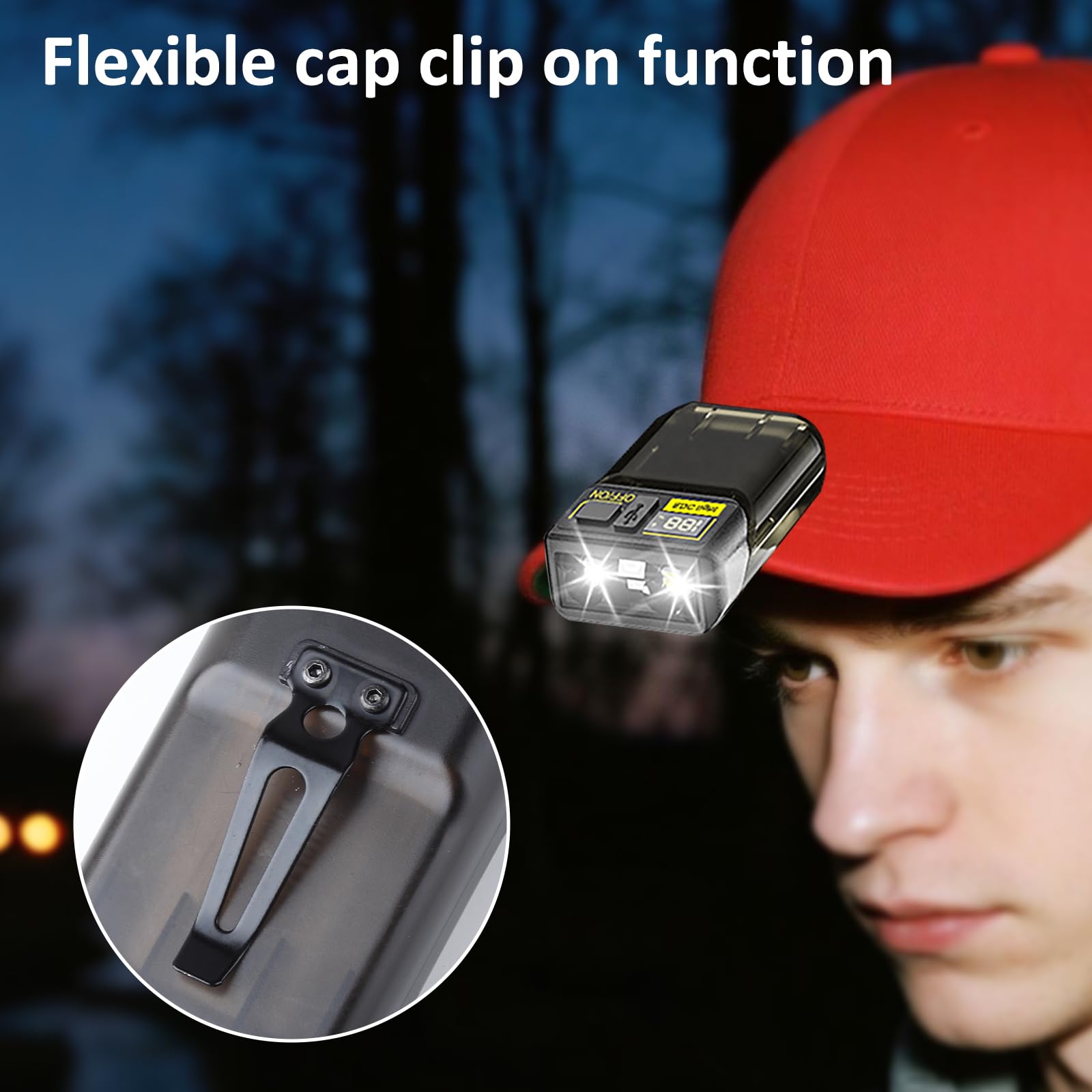 Petite lampe de poche rechargeable à clipser – Lampe de poche à clipser avec base magnétique, charge USB-C d'urgence, activités de plein air, camping, promenade du chien (noir)